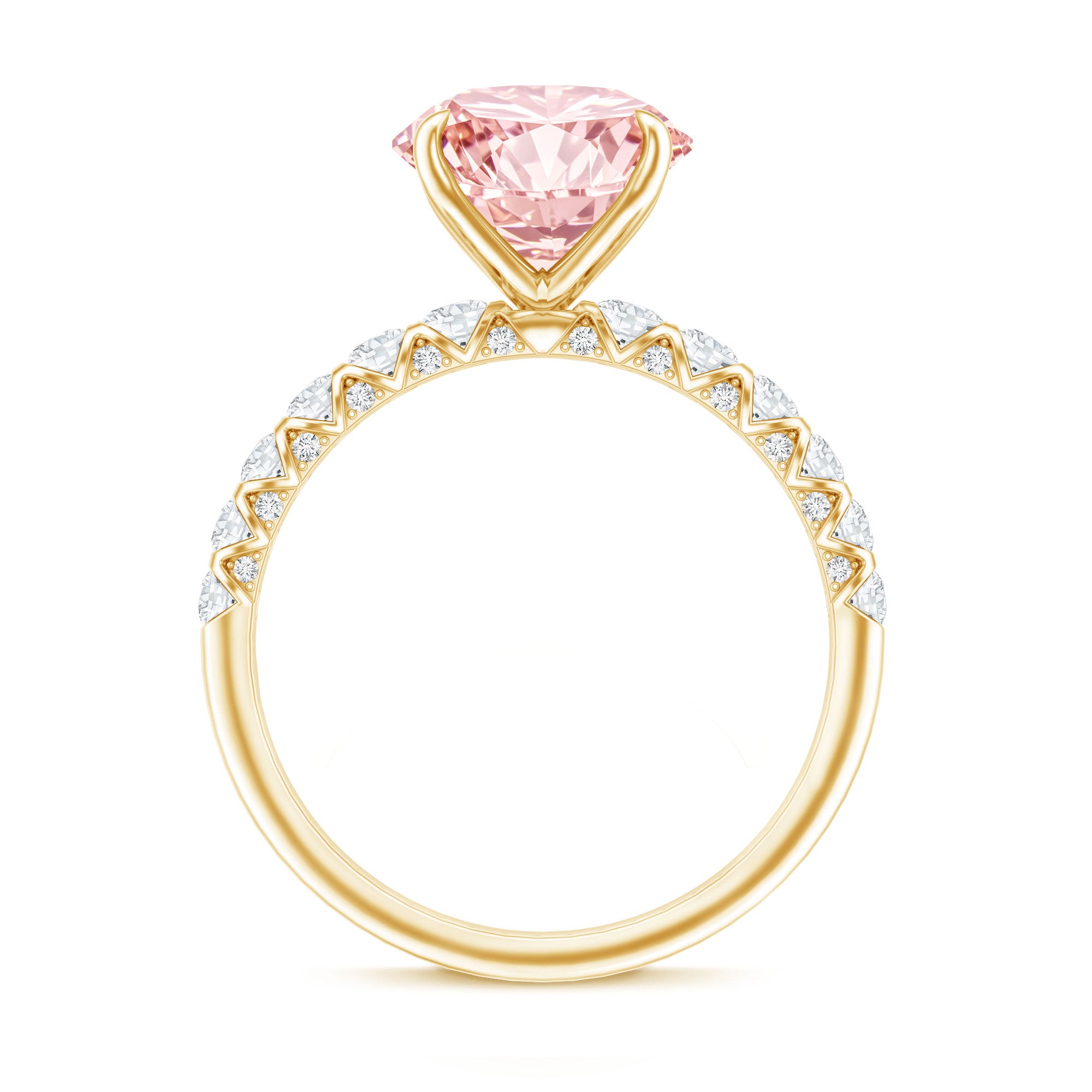 Rosec Jewels-Round 3 Carat Lab Pink Diamond Side Stone Engagement Ring with IGI Certificate