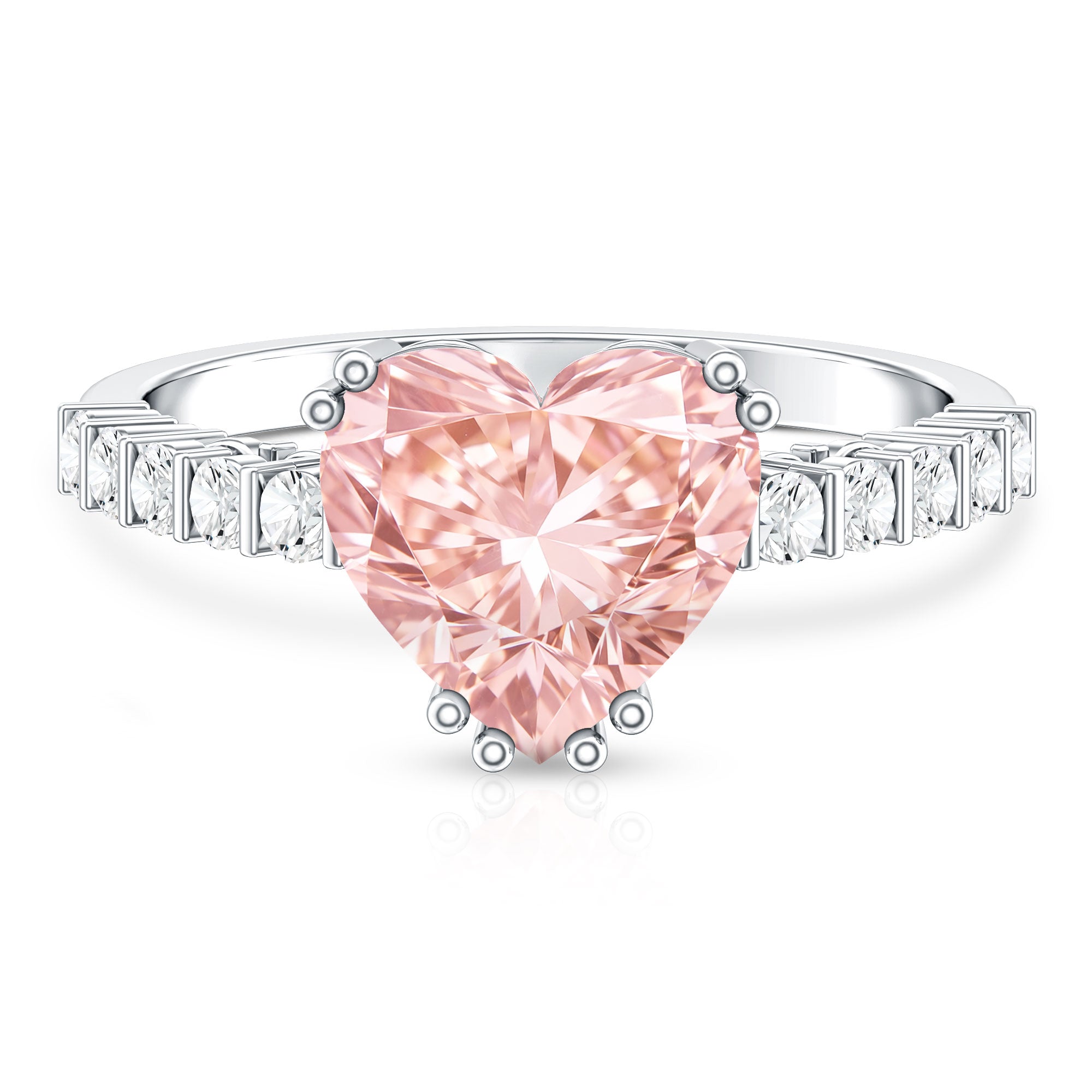 Rosec Jewels-IGI Certified 3 Carat Lab Grown Diamond Pink Heart Engagement Ring with Side Stones