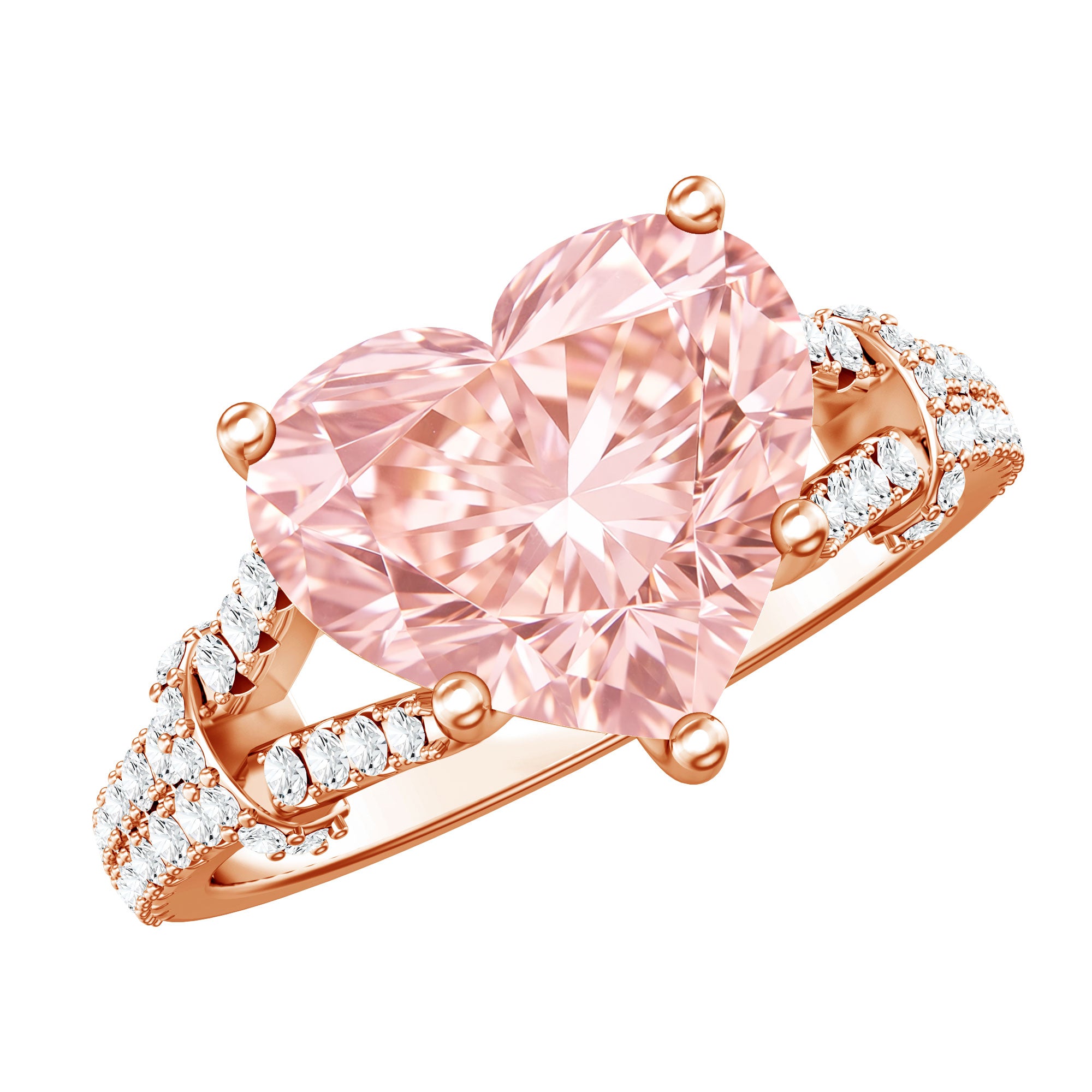 Rosec Jewels-IGI Certified 4 Carat Lab Grown Pink Diamond Heart Engagement Ring with Split Shank