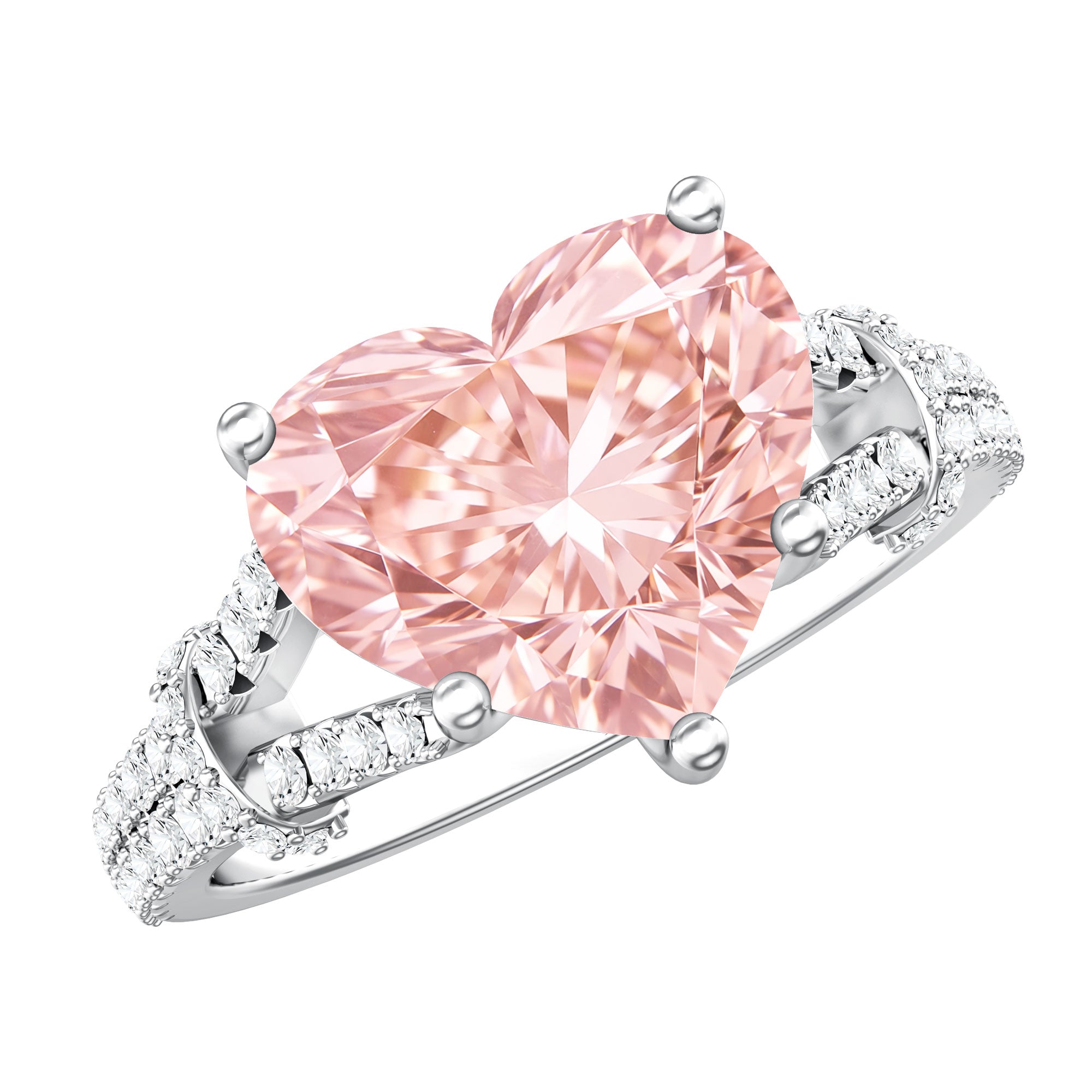 Rosec Jewels-IGI Certified 4 Carat Lab Grown Pink Diamond Heart Engagement Ring with Split Shank