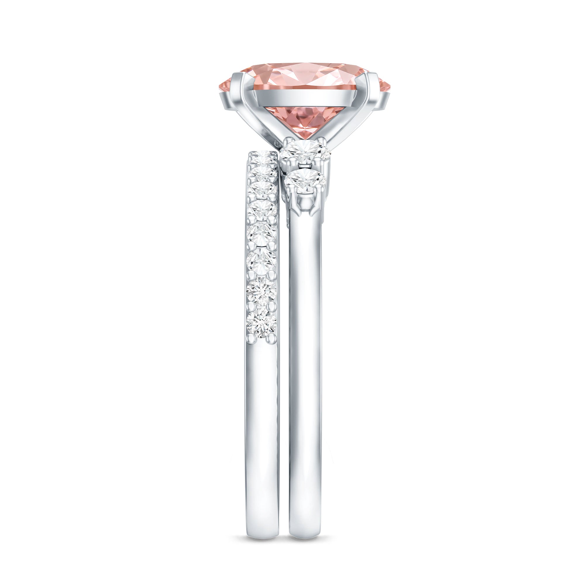 Rosec Jewels-2 Carat Lab Grown Pink Diamond Oval Bridal Ring Set with IGI Certificate