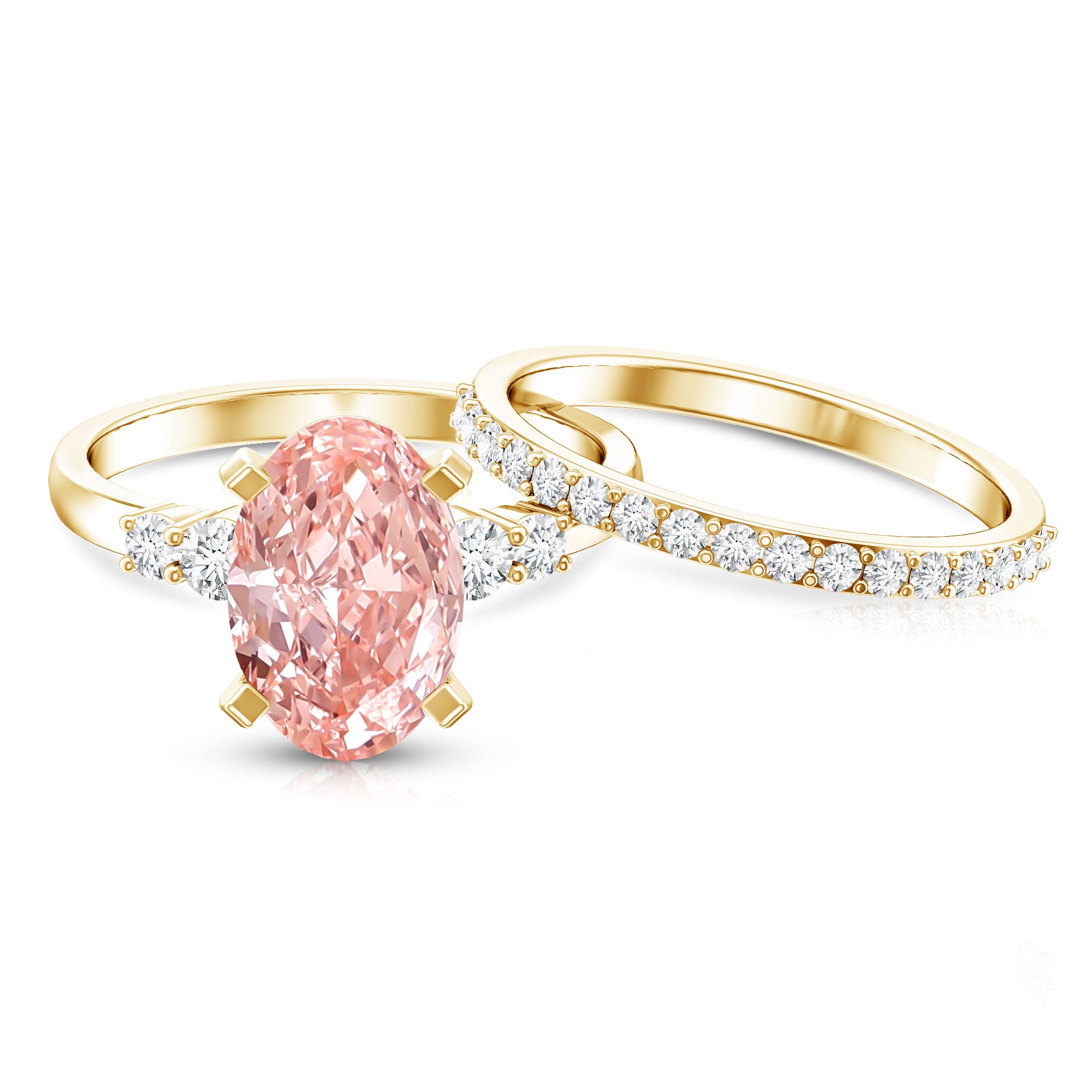 Rosec Jewels-IGI Certified 3 Carat Oval Shape Lab Pink Diamond Wedding Bridal Ring Set of 2