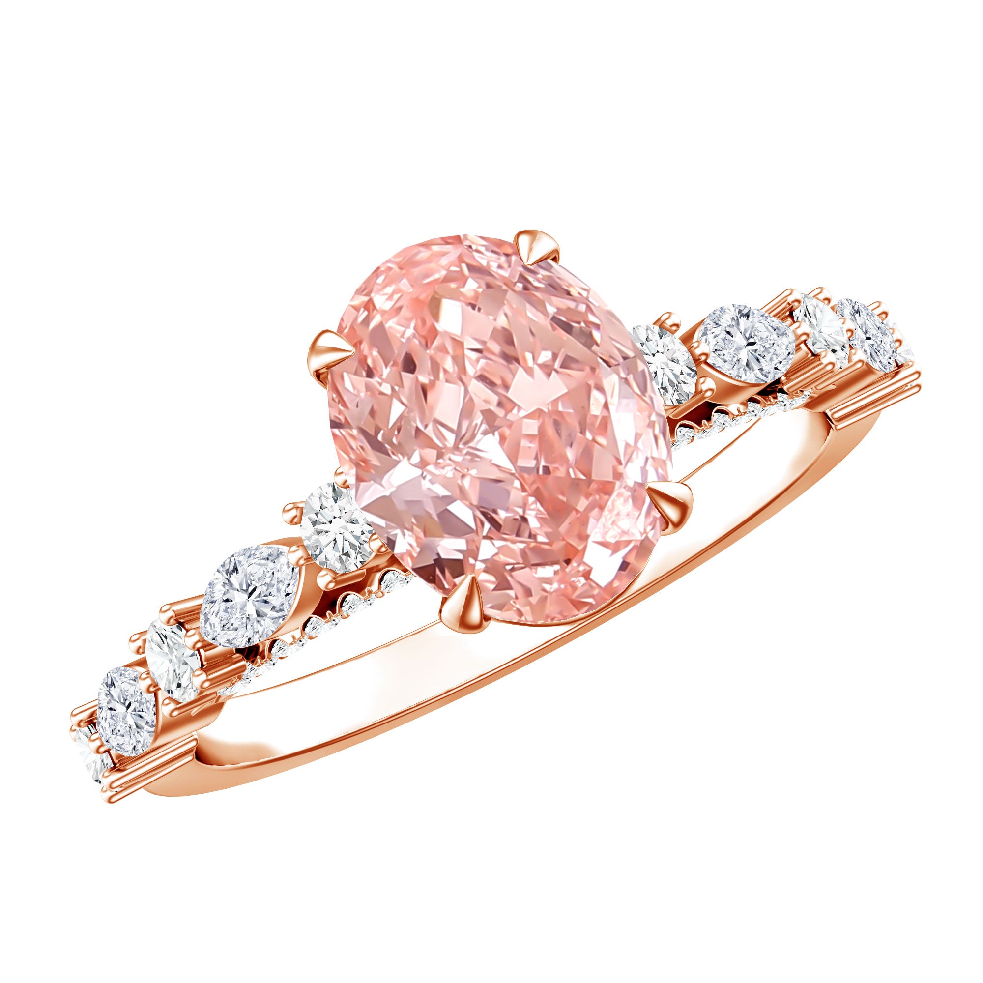 Rosec Jewels-IGI Certified Lab Grown 2 Carat Pink Diamond Oval Engagement Ring with Surprise Band