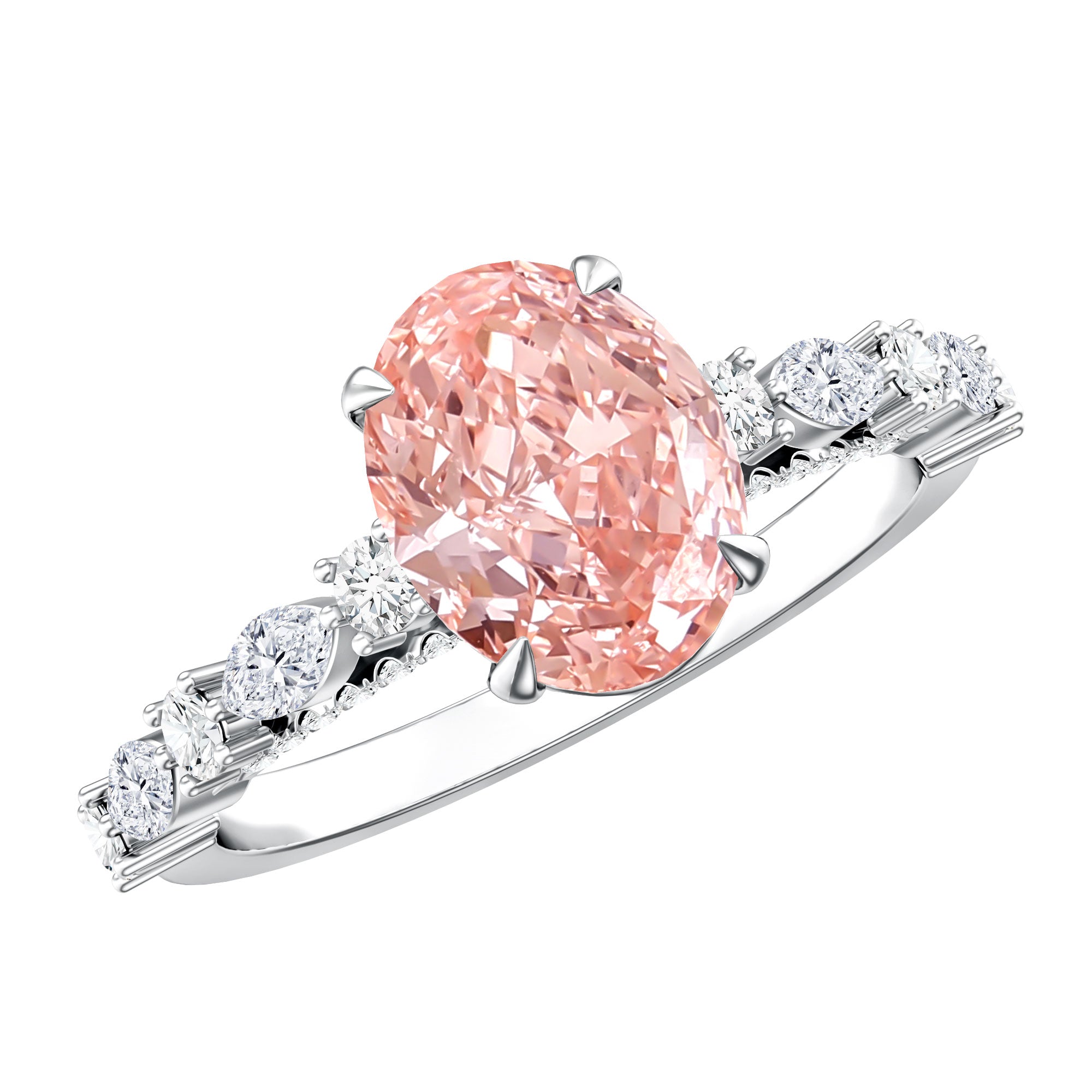 Rosec Jewels-IGI Certified Lab Grown 2 Carat Pink Diamond Oval Engagement Ring with Surprise Band