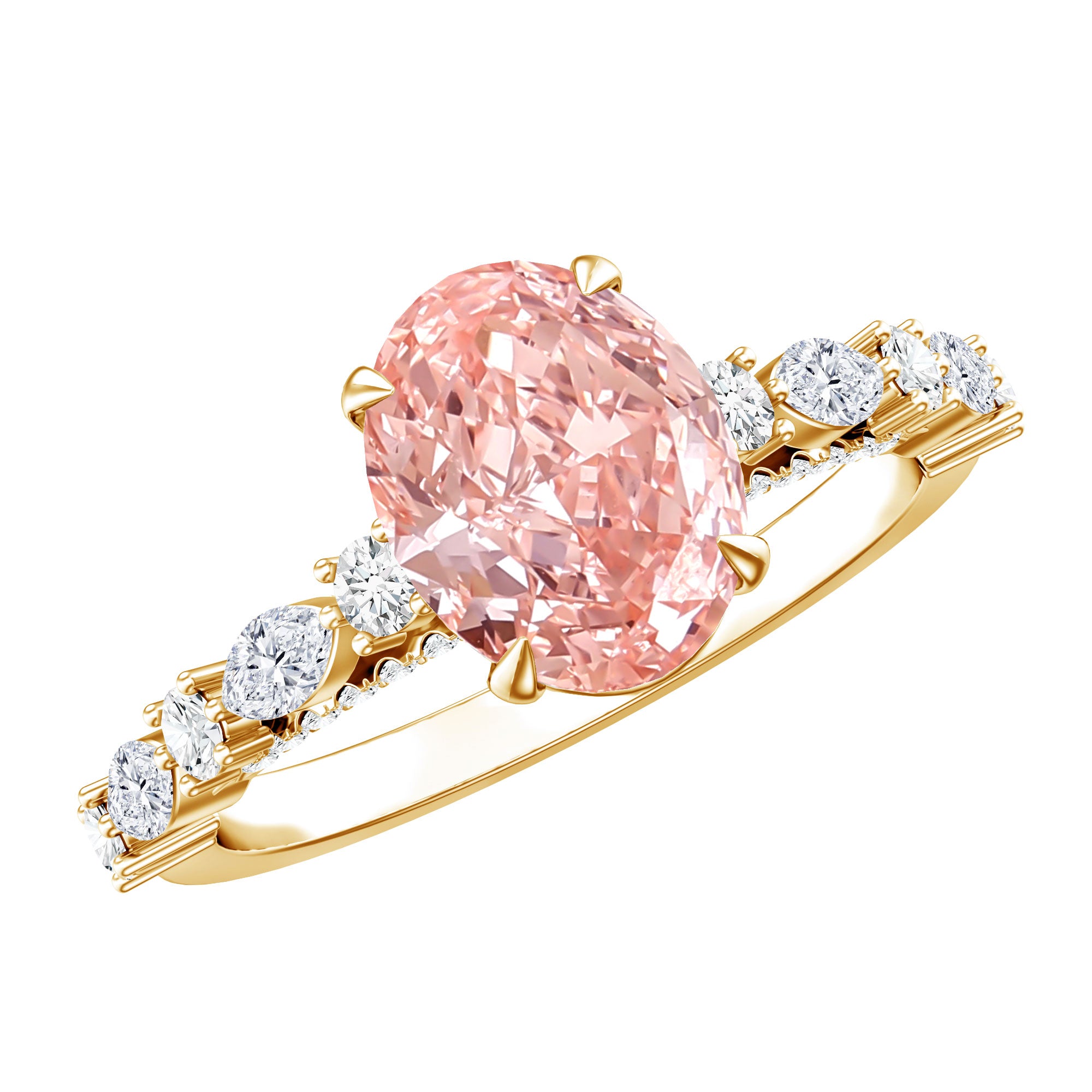 Rosec Jewels-IGI Certified Lab Grown 2 Carat Pink Diamond Oval Engagement Ring with Surprise Band