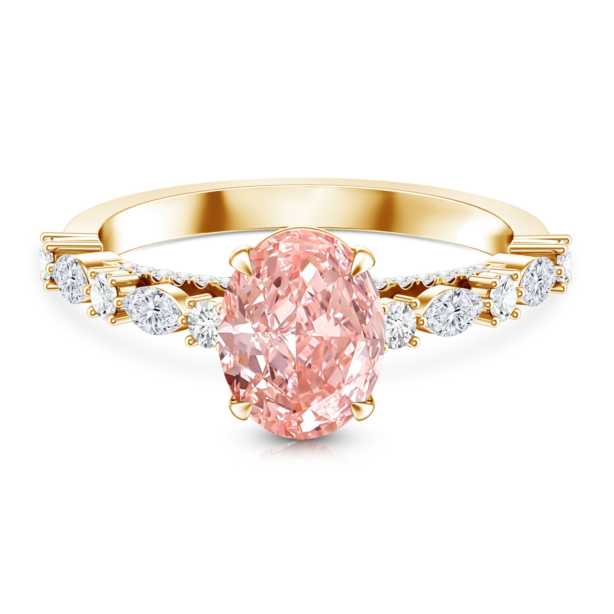 Rosec Jewels-IGI Certified Lab Grown 2 Carat Pink Diamond Oval Engagement Ring with Surprise Band