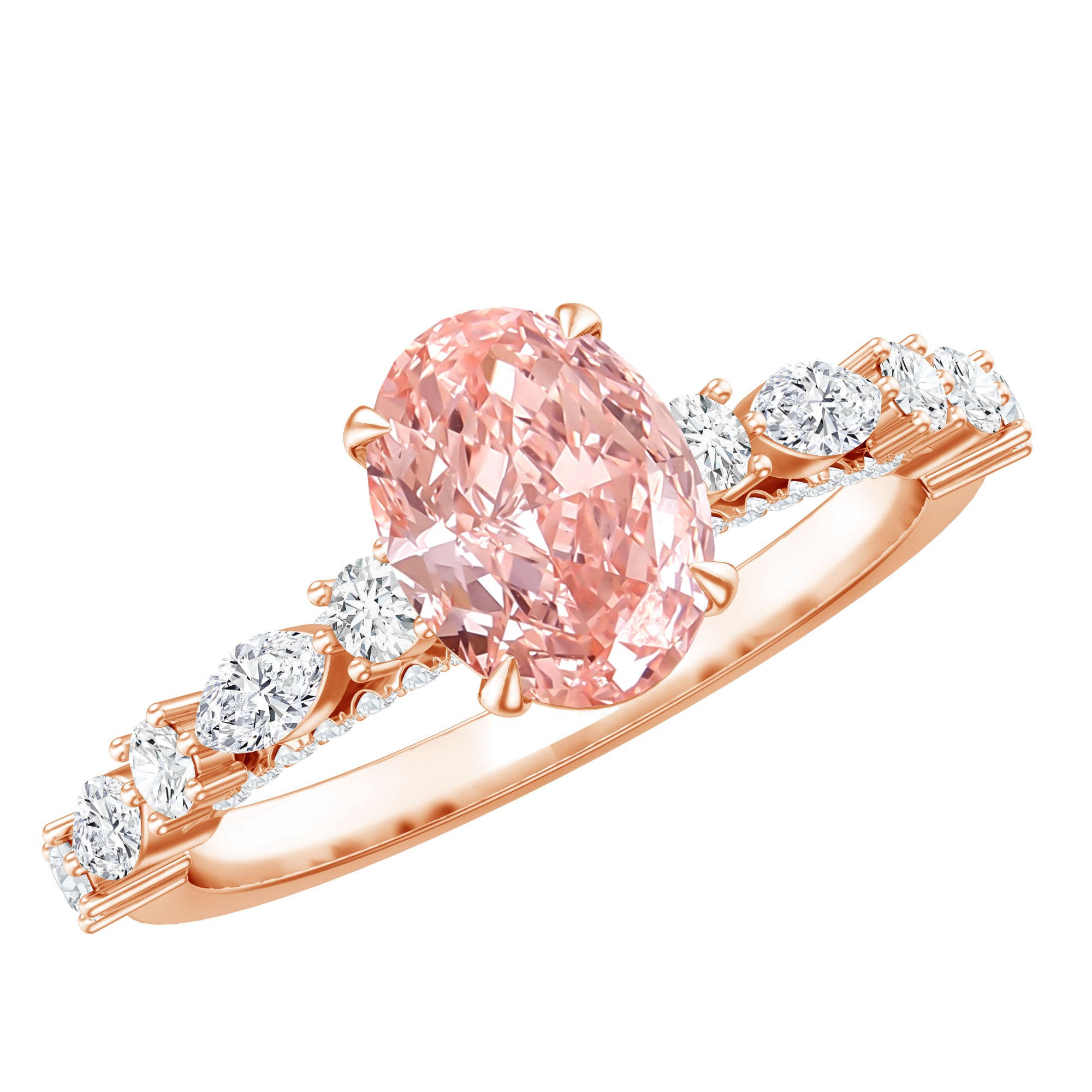 1 Carat Oval Lab Grown Pink Diamond Engagement Ring IGI Certified Fancy Pink - VS1 - Rosec Jewels