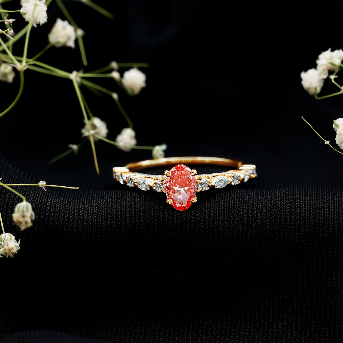 1 Carat Oval Lab Grown Pink Diamond Engagement Ring IGI Certified Fancy Pink - VS1 - Rosec Jewels