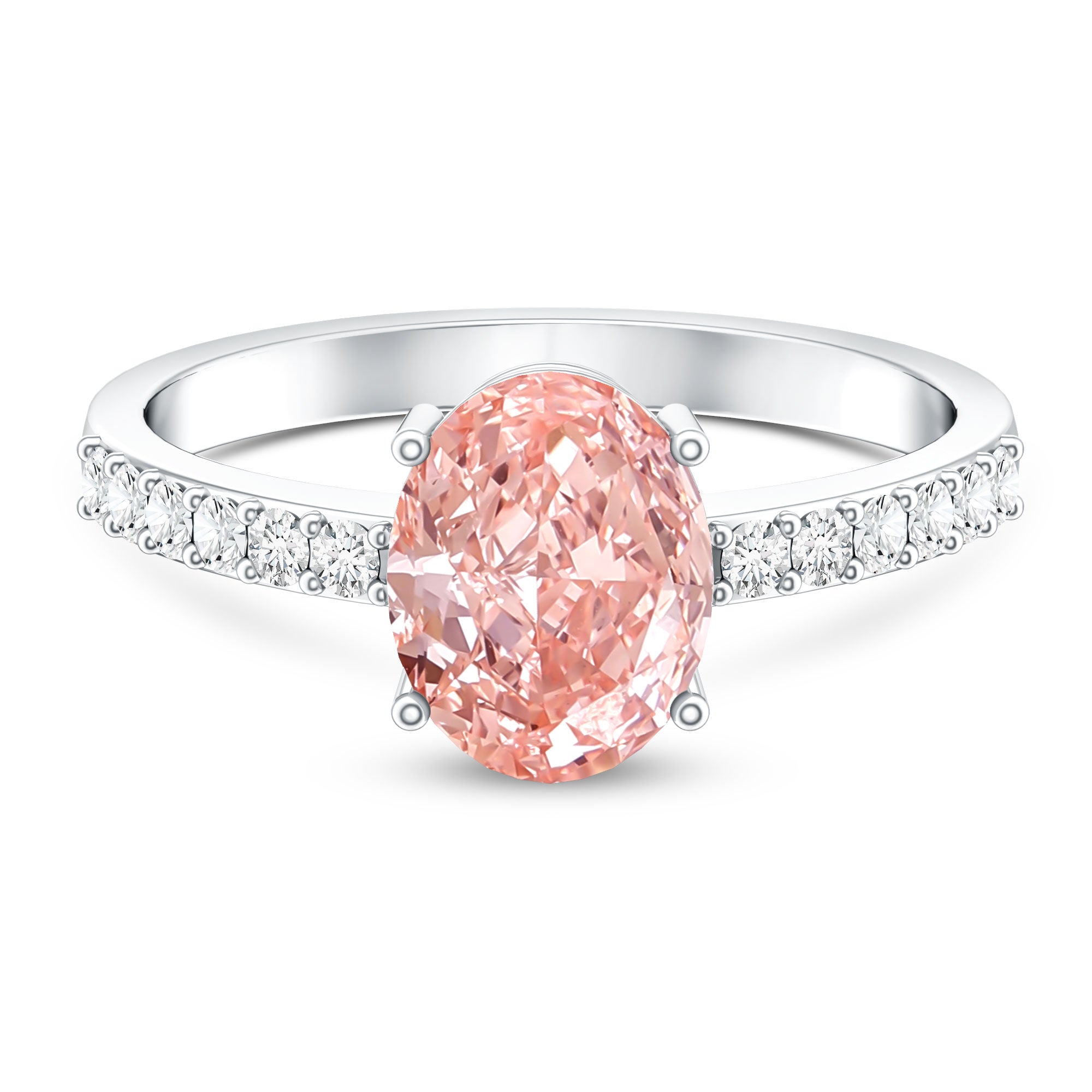 Rosec Jewels-IGI Certified 2 Carat Lab Grown Oval Pink Diamond Engagement Ring with Side Stones