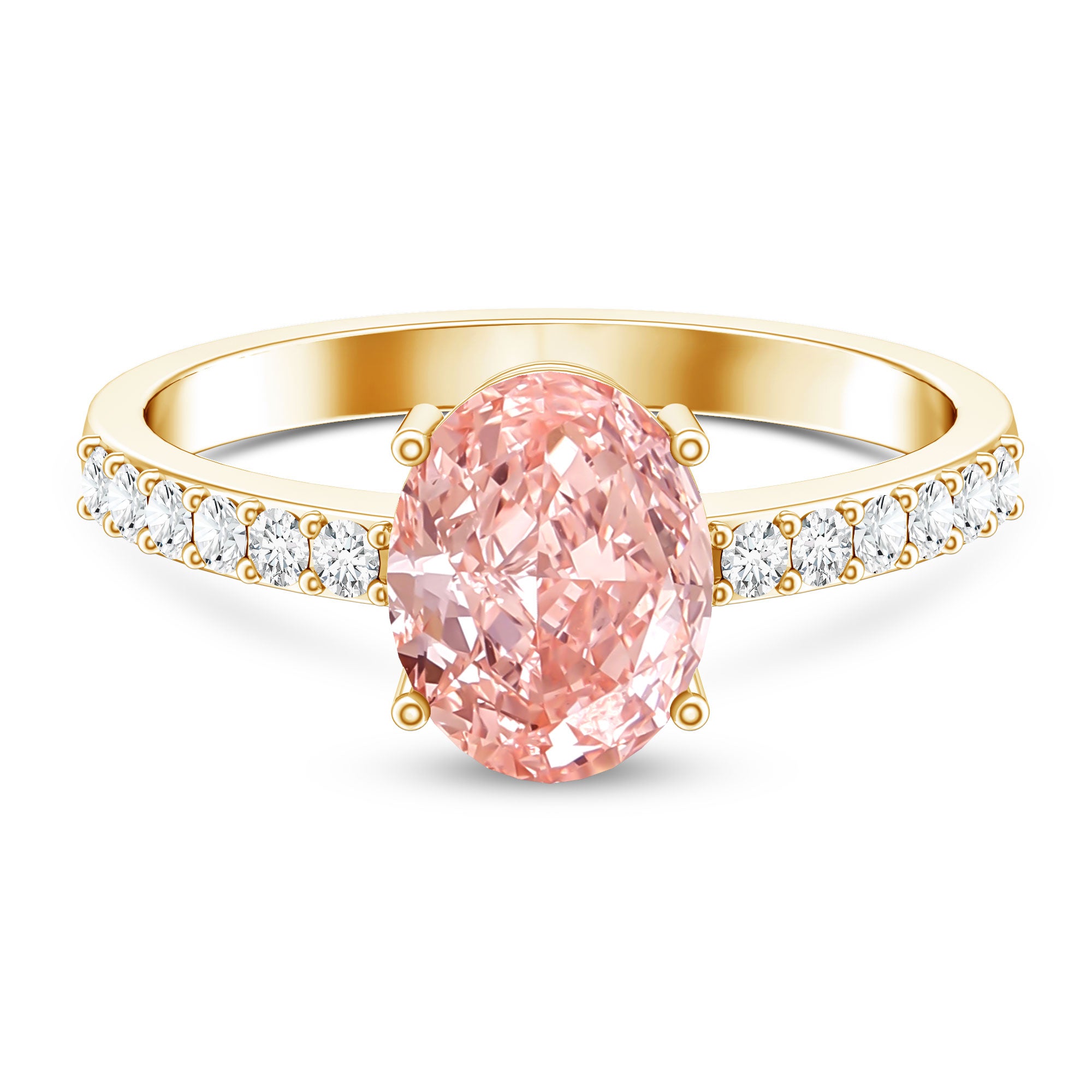 Rosec Jewels-IGI Certified 2 Carat Lab Grown Oval Pink Diamond Engagement Ring with Side Stones