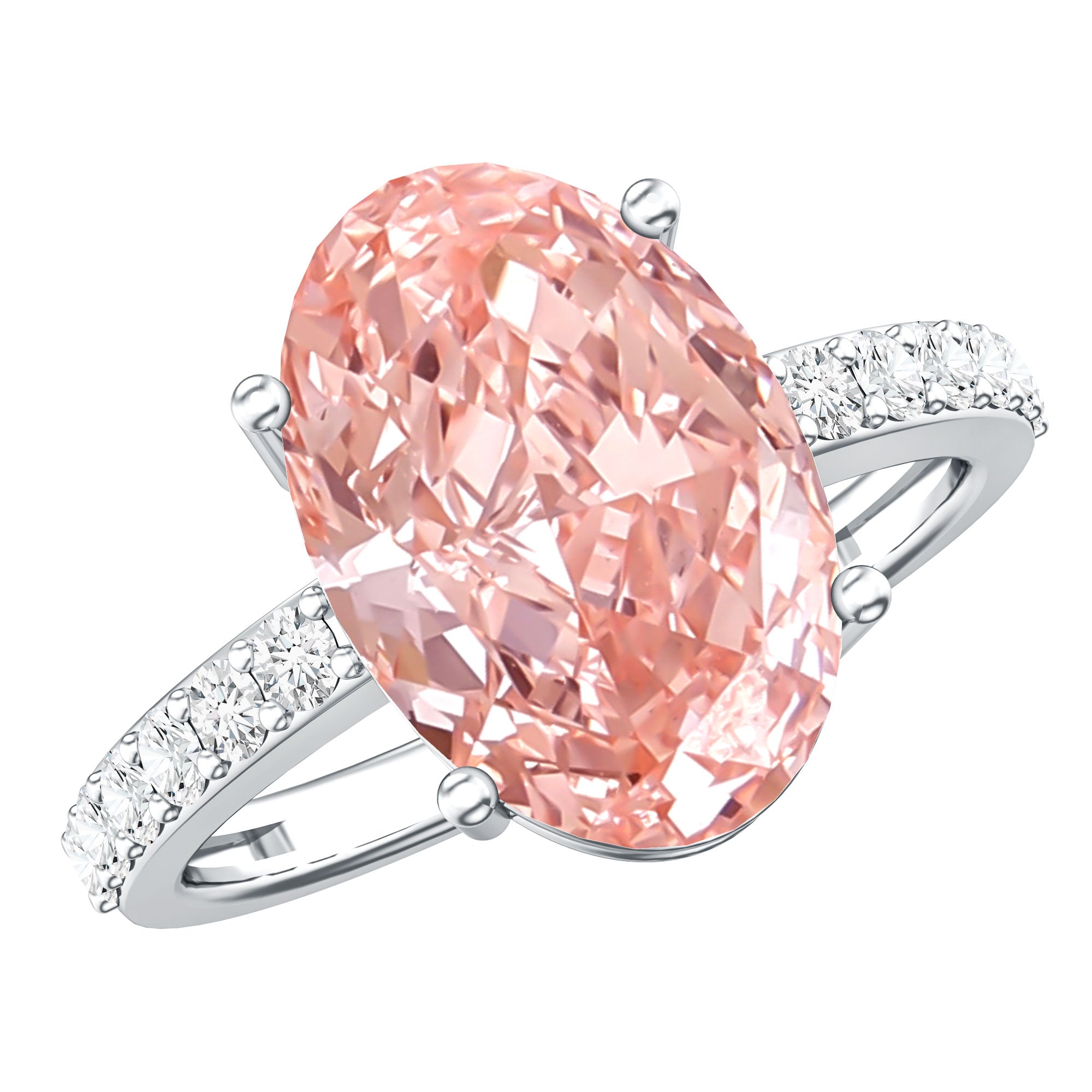 Rosec Jewels-Elongated Oval Lab Grown Pink Diamond 4 Carat Engagement Ring IGI Certified