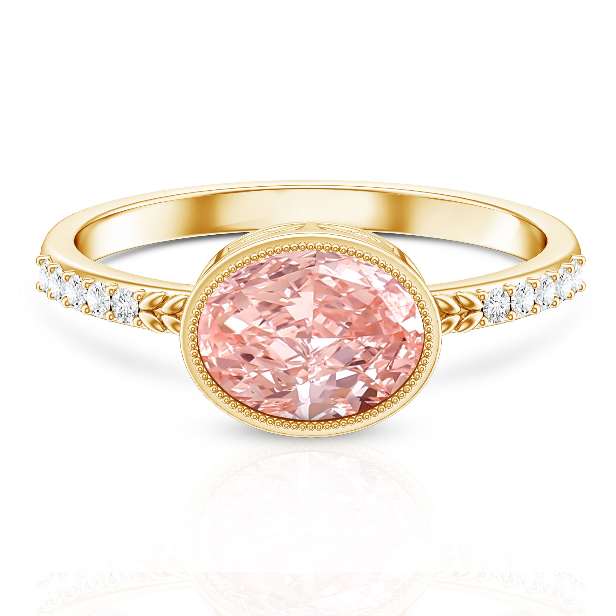 Rosec Jewels-Lab Grown 2 Carat Pink Diamond Oval East West Engagement Ring with IGI Certificate