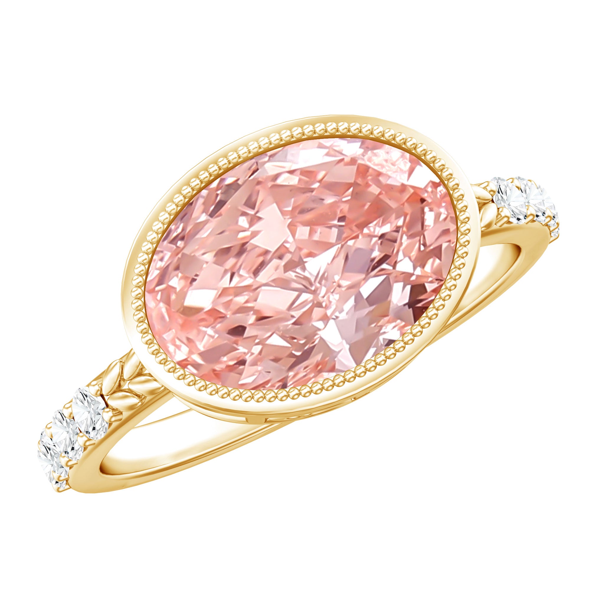 Rosec Jewels-Oval Shape 3 Carat Lab Grown Pink Diamond East West Engagement Ring IGI Certified