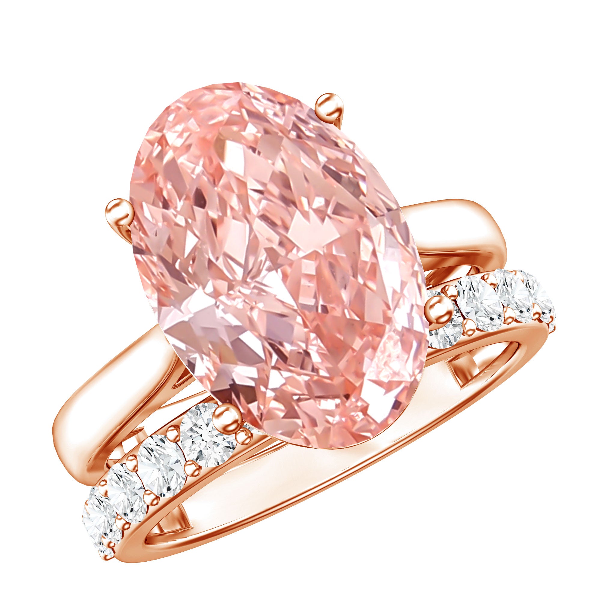 Rosec Jewels-5 Carat Oval Shape Lab Grown Pink Diamond Solitaire Wedding Ring Set IGI Certified