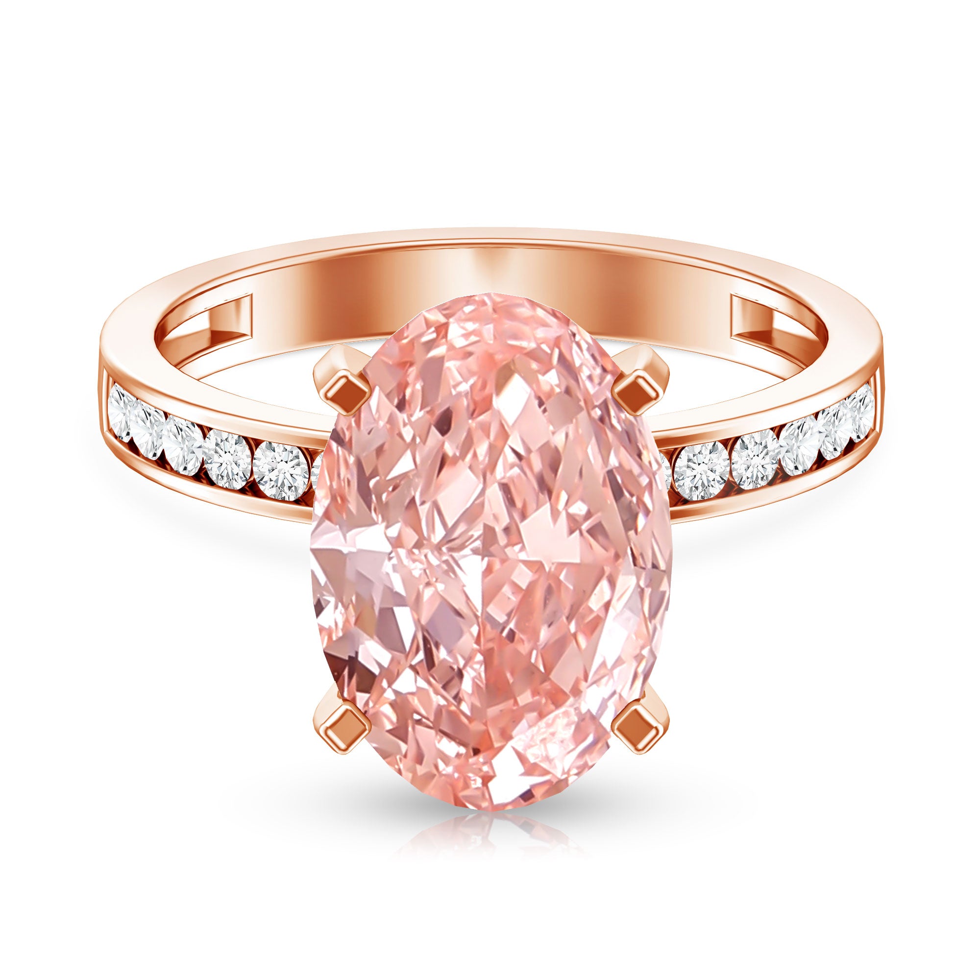 Rosec Jewels-IGI Certified Solitaire Lab Grown Pink Diamond Oval Engagement Ring 4 Carat