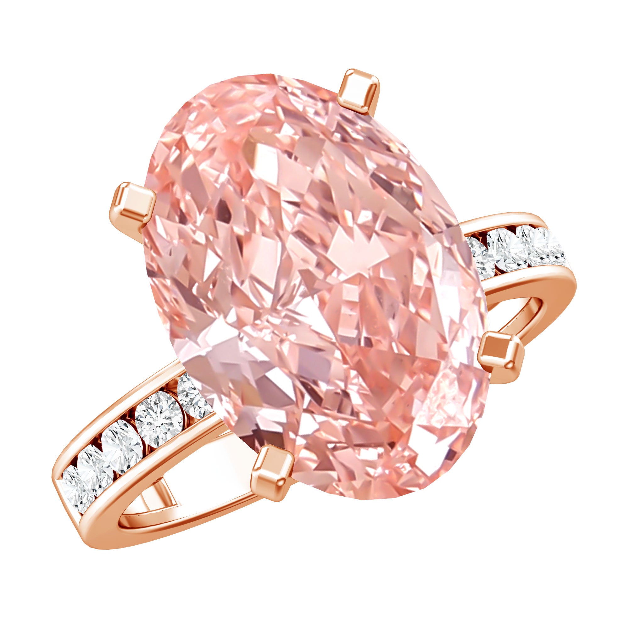 Rosec Jewels-5 Carat Oval Lab Grown Pink Diamond Statement Ring with IGI Certificate