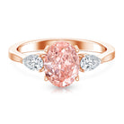 Rosec Jewels-IGI Certified Oval Cut Lab Grown Pink Diamond Three Stone Engagement Ring 2 Carat