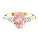 Rosec Jewels-IGI Certified Oval Cut Lab Grown Pink Diamond Three Stone Engagement Ring 2 Carat