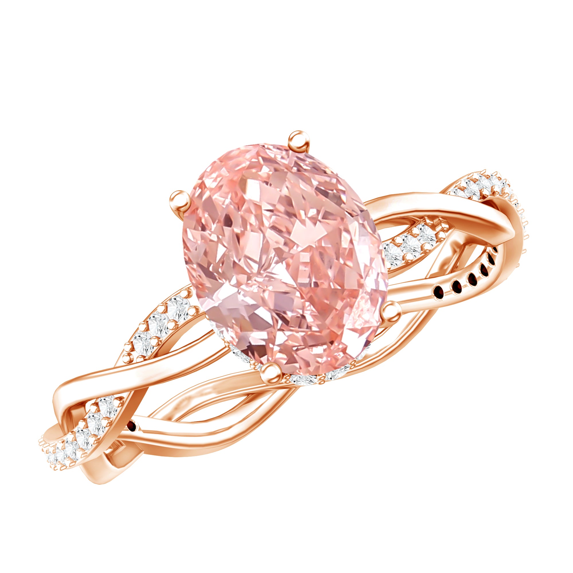 Rosec Jewels-2 Carat Lab Grown Oval Pink Diamond Braided Engagement Ring with IGI Certificate