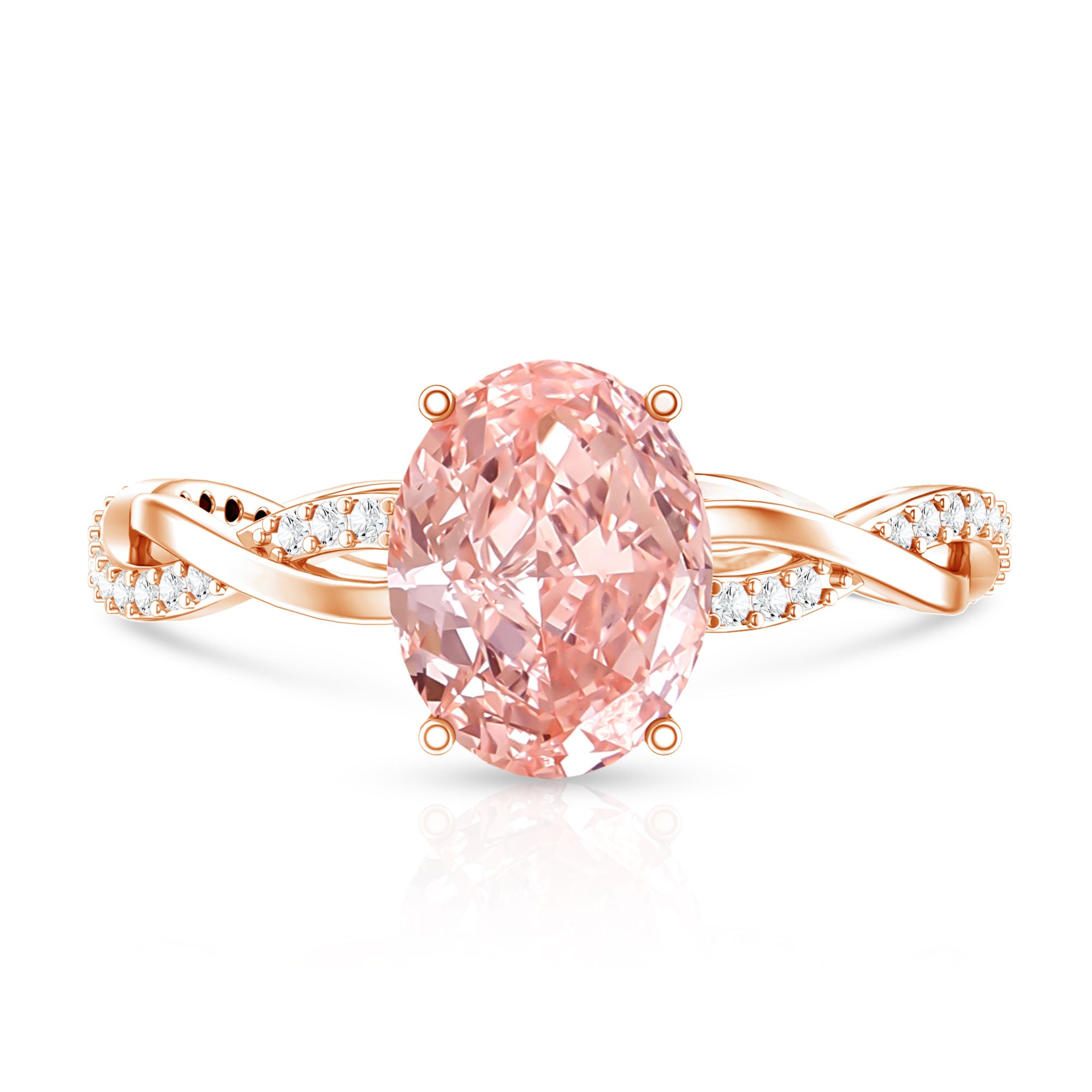 Rosec Jewels-2 Carat Lab Grown Oval Pink Diamond Braided Engagement Ring with IGI Certificate
