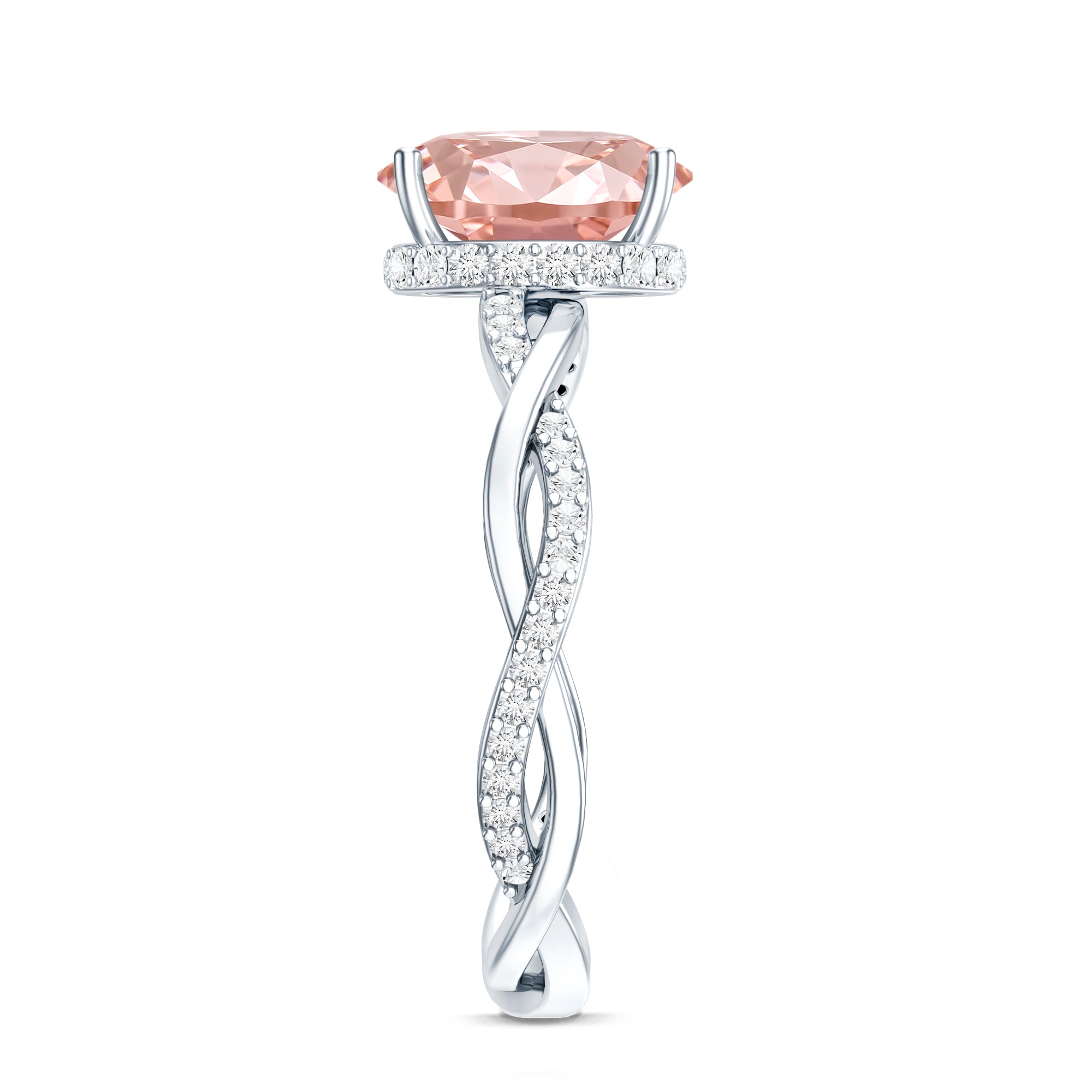 Rosec Jewels-2 Carat Lab Grown Oval Pink Diamond Braided Engagement Ring with IGI Certificate