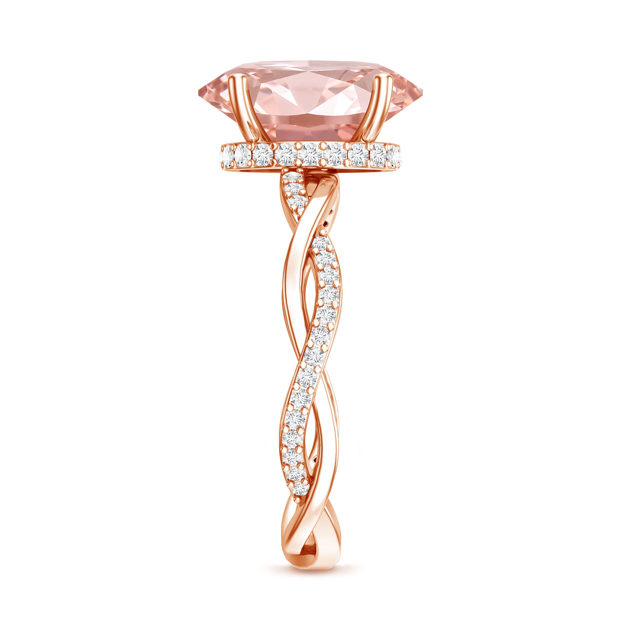 Rosec Jewels-IGI Certified 3 Carat Oval Lab Created Pink Diamond Infinity Band Engagement Ring