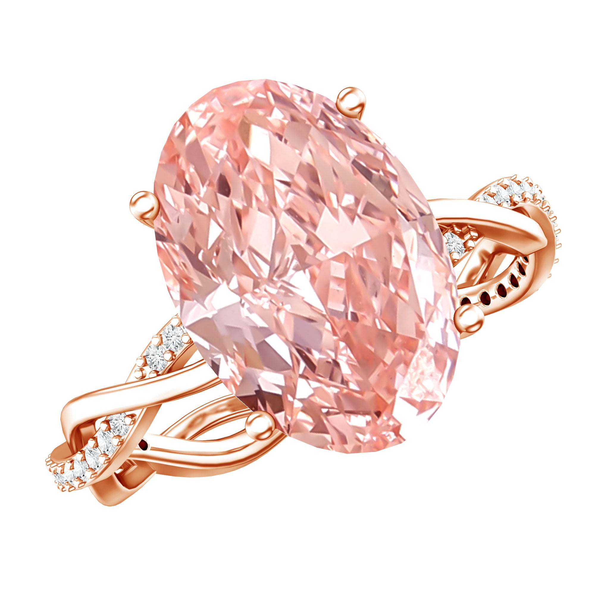 Rosec Jewels-4 Carat IGI Certified Lab Grown Pink Diamond Oval Engagement Ring with Braided Band