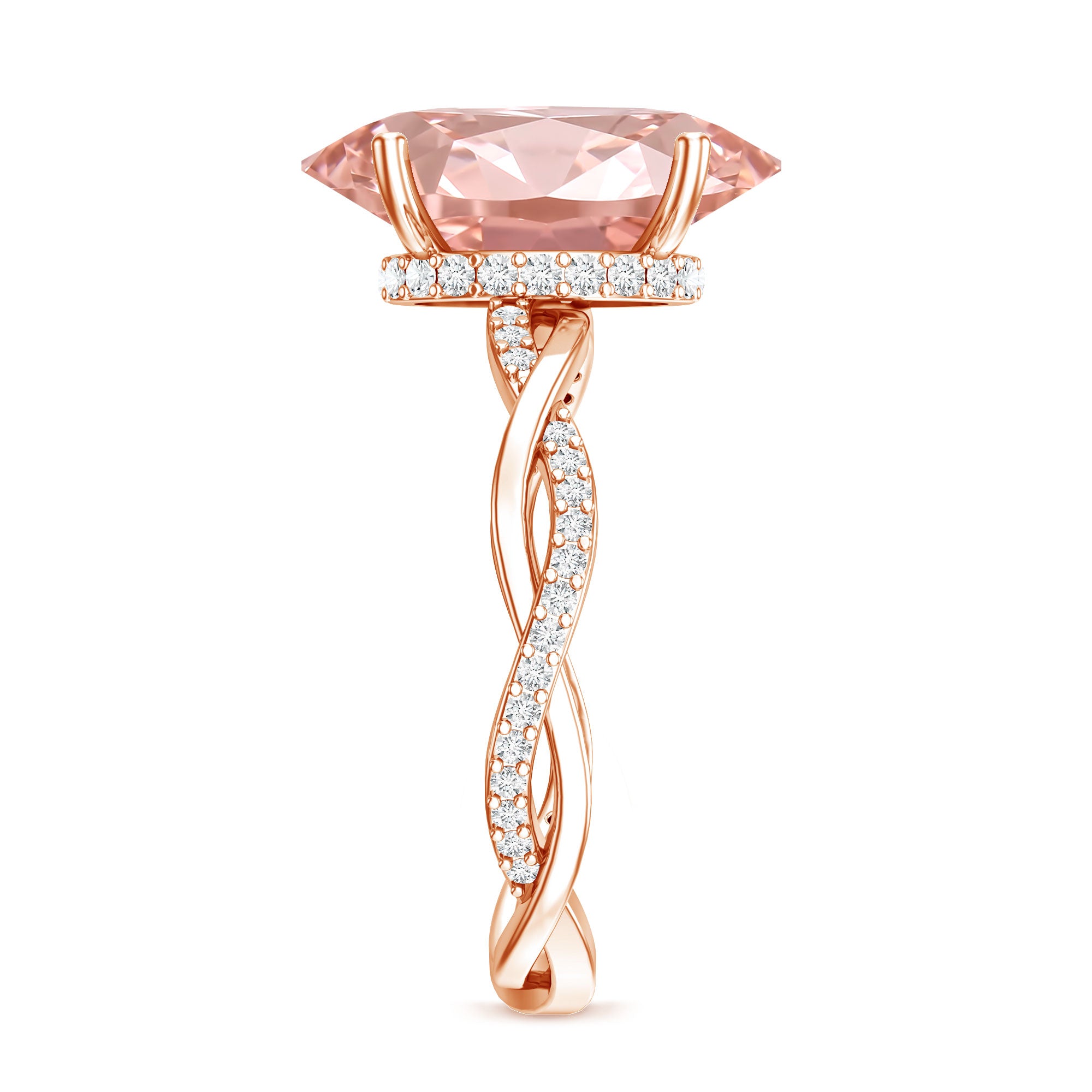 Rosec Jewels-4 Carat IGI Certified Lab Grown Pink Diamond Oval Engagement Ring with Braided Band