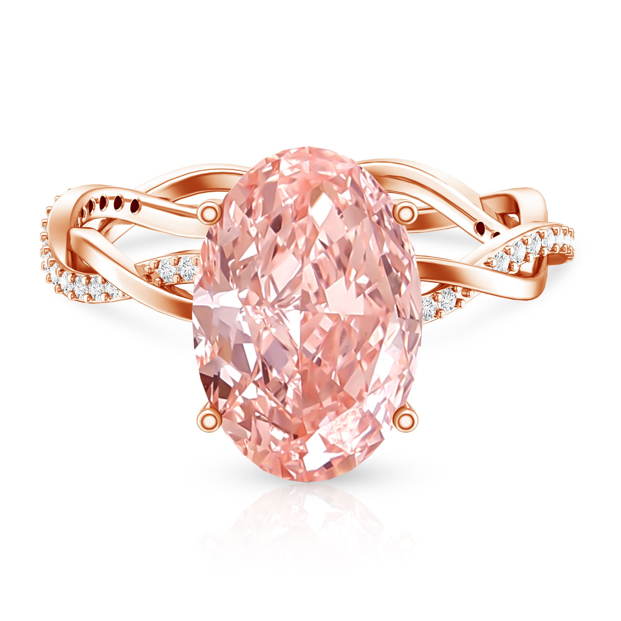 Rosec Jewels-4 Carat IGI Certified Lab Grown Pink Diamond Oval Engagement Ring with Braided Band