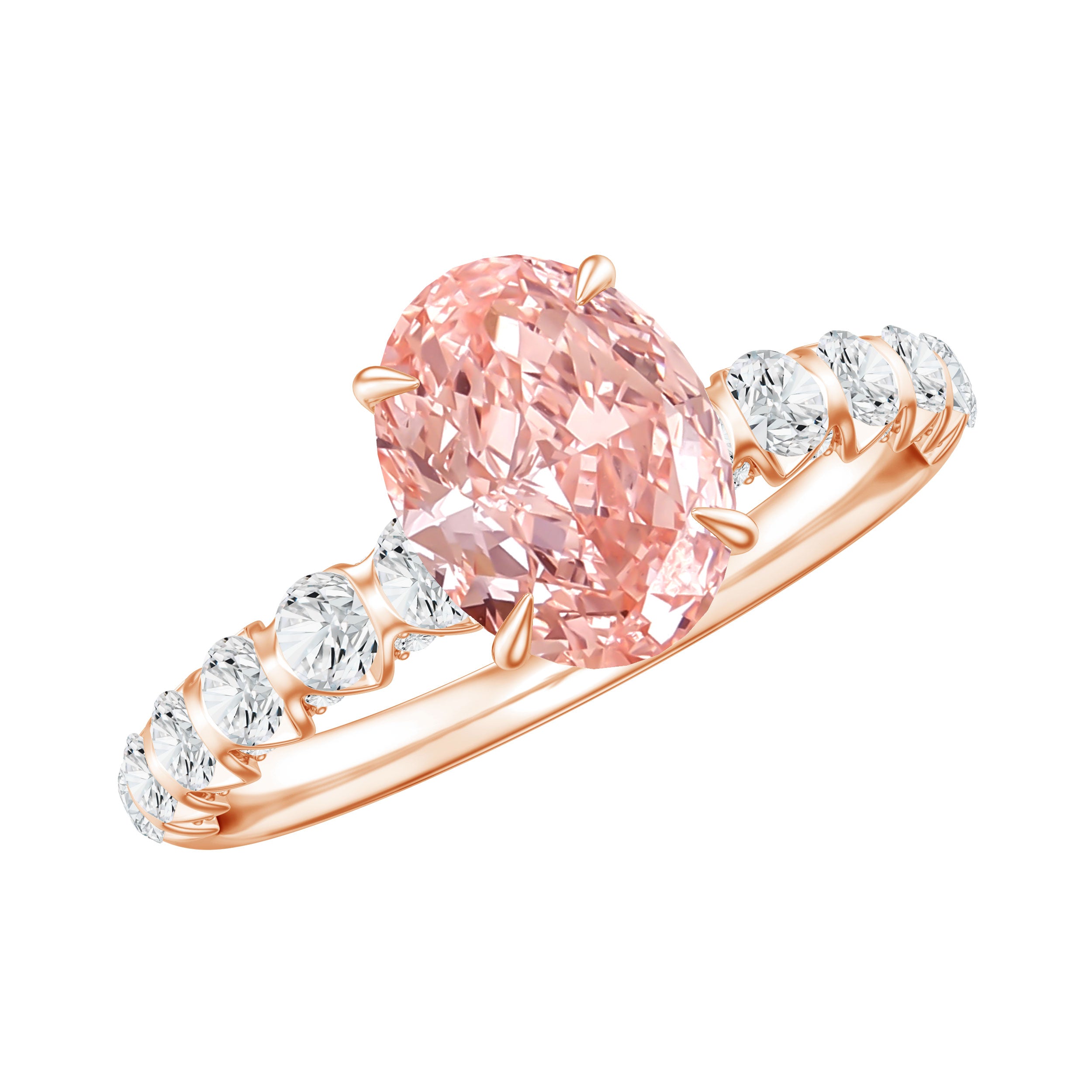 Rosec Jewels-IGI Certified 1 Ct Lab Grown Pink and White Diamond Engagement Ring with Side Stones