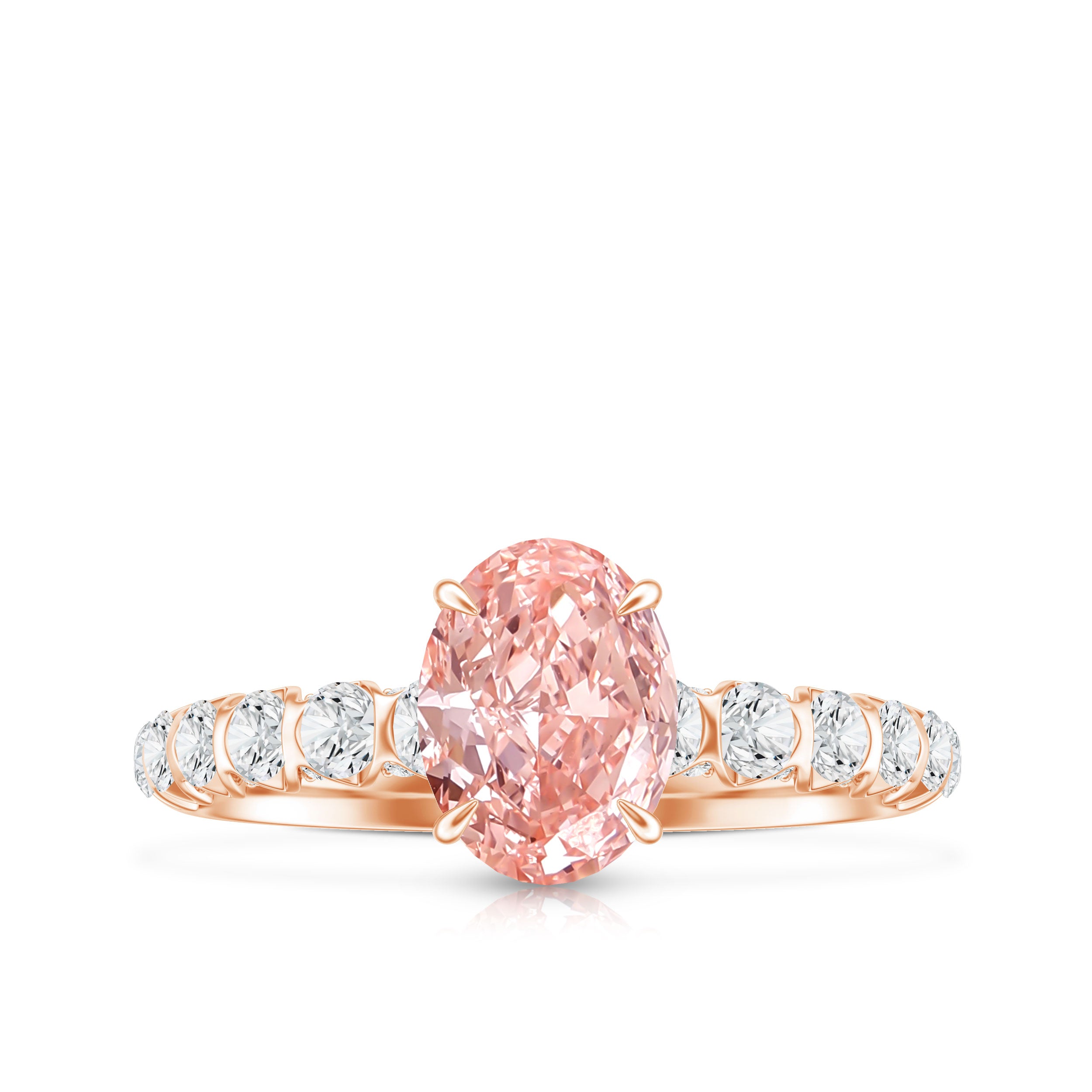 Rosec Jewels-IGI Certified 1 Ct Lab Grown Pink and White Diamond Engagement Ring with Side Stones