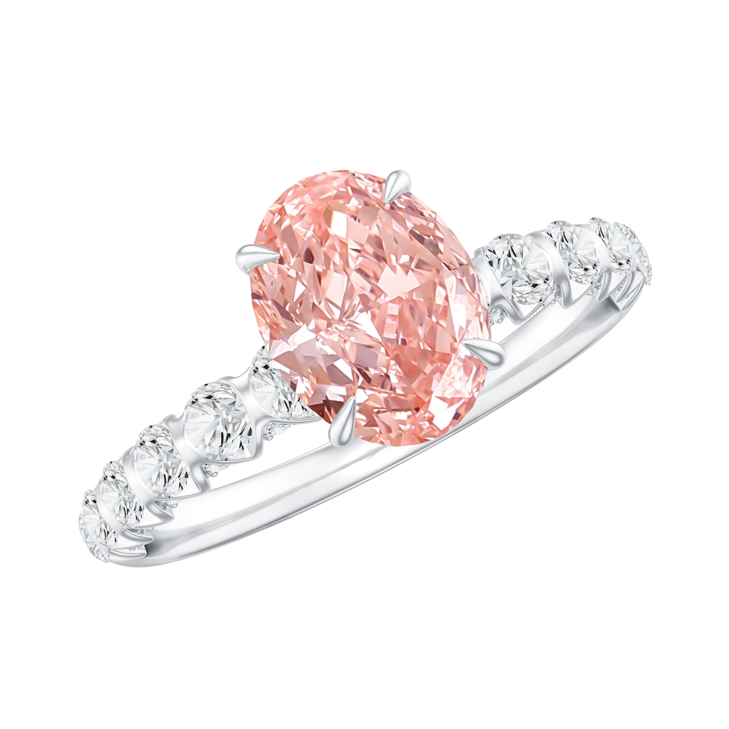 Rosec Jewels-IGI Certified 1 Ct Lab Grown Pink and White Diamond Engagement Ring with Side Stones
