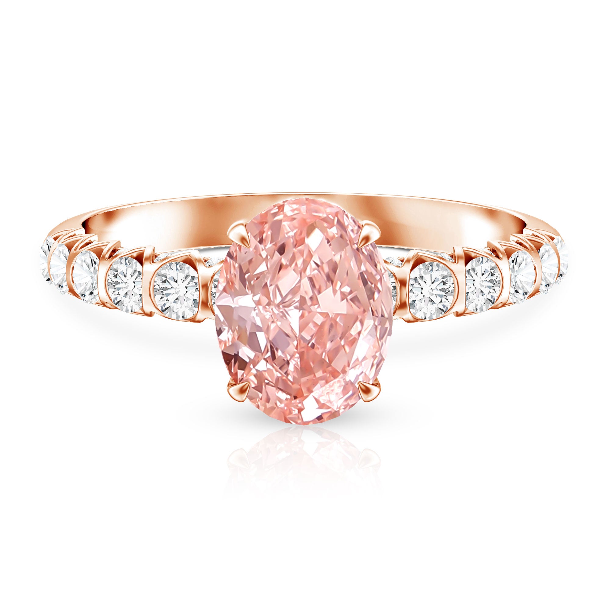 Rosec Jewels-2 Carat Oval Lab Created Pink and White Diamond Engagement Ring with IGI Certificate