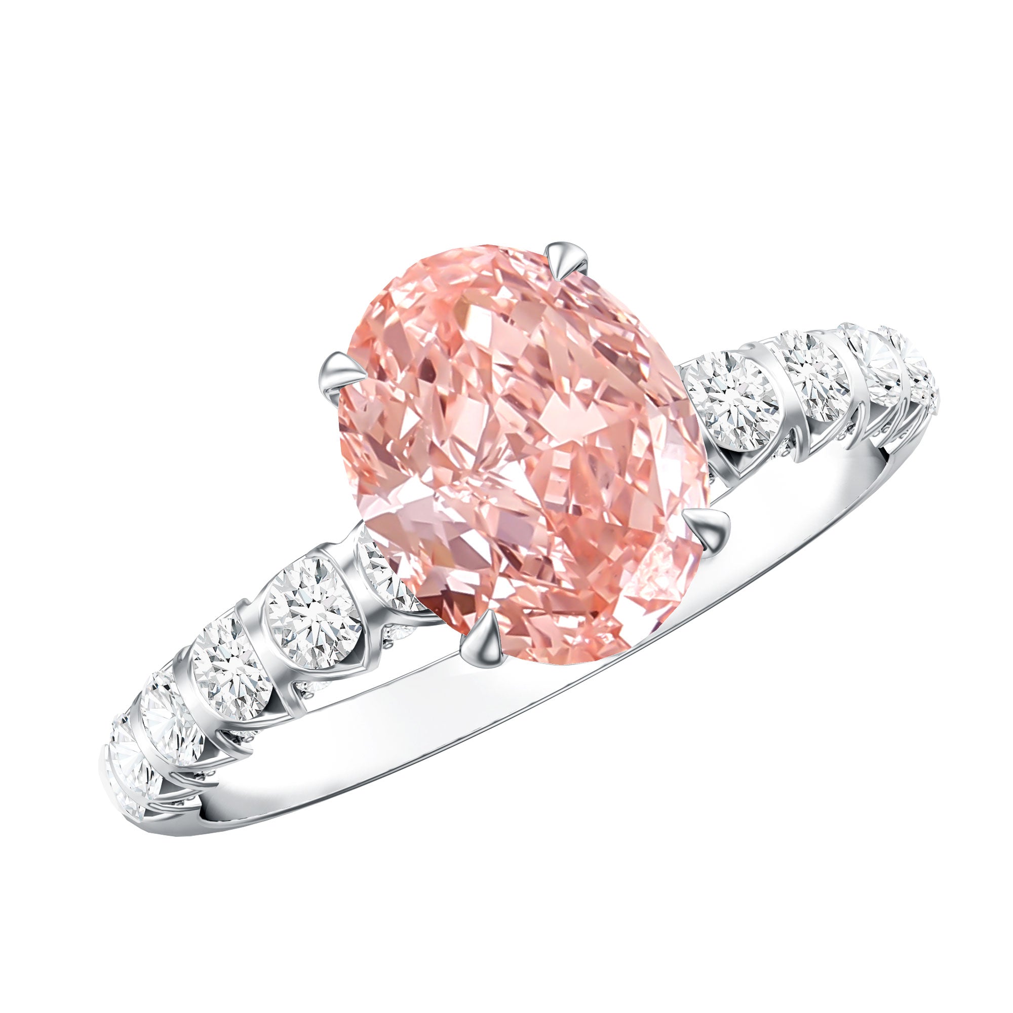 Rosec Jewels-2 Carat Oval Lab Created Pink and White Diamond Engagement Ring with IGI Certificate