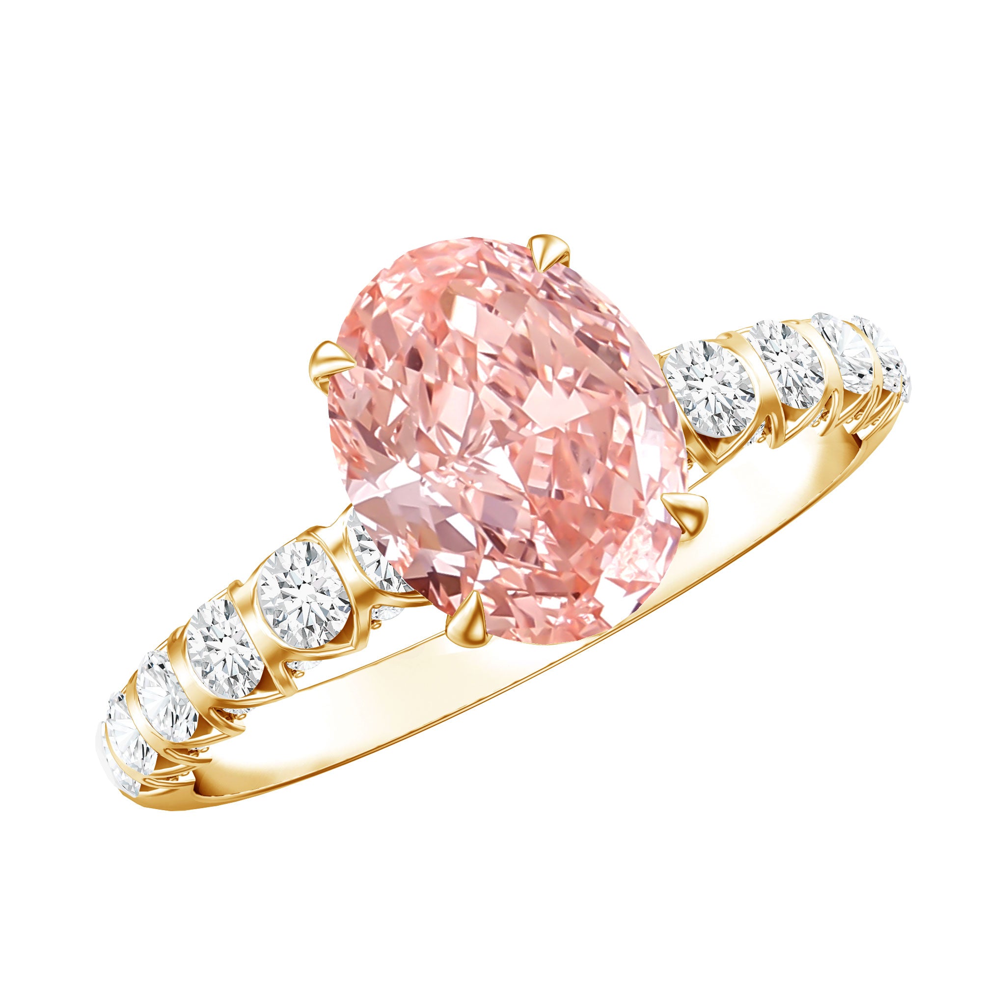 Rosec Jewels-2 Carat Oval Lab Created Pink and White Diamond Engagement Ring with IGI Certificate