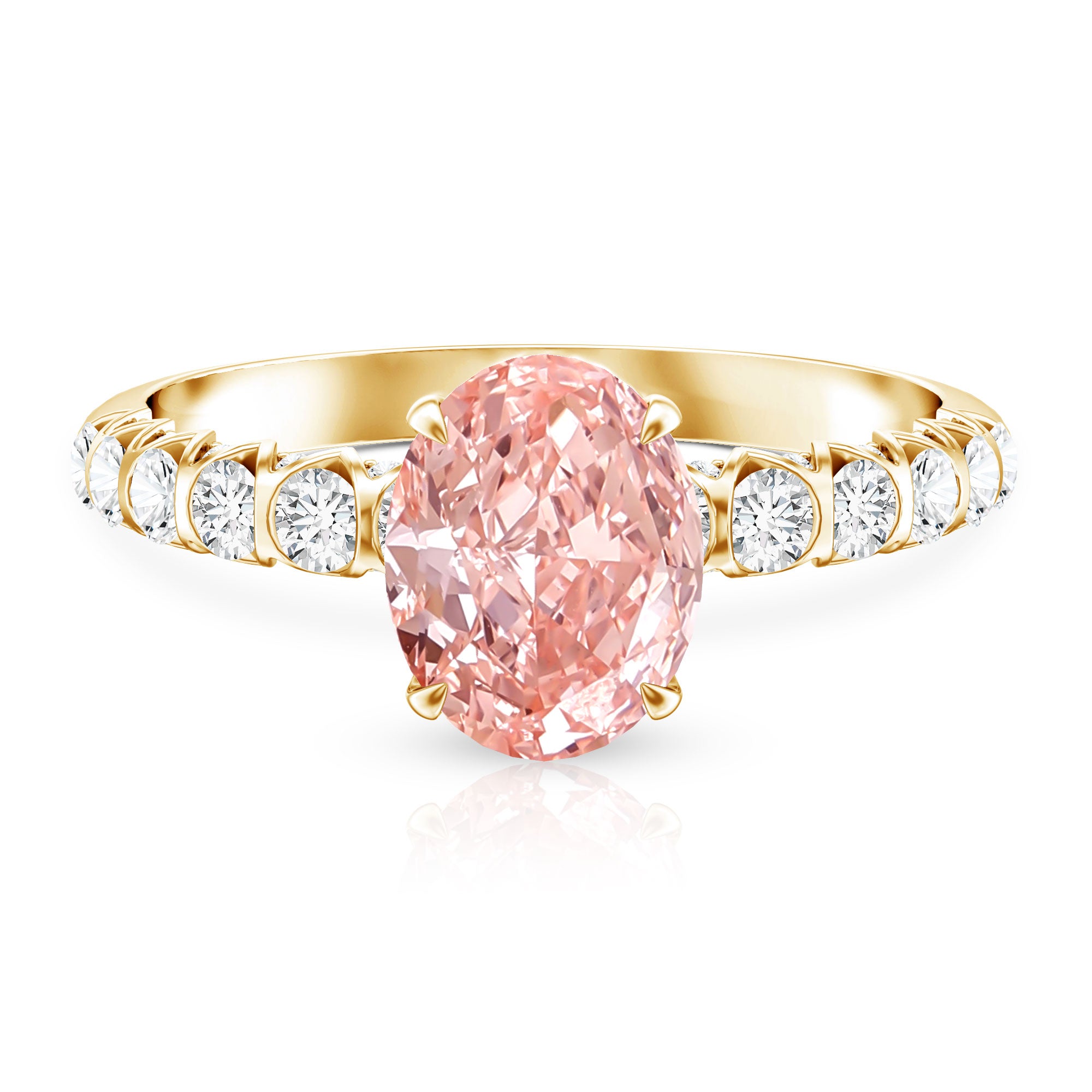 Rosec Jewels-2 Carat Oval Lab Created Pink and White Diamond Engagement Ring with IGI Certificate