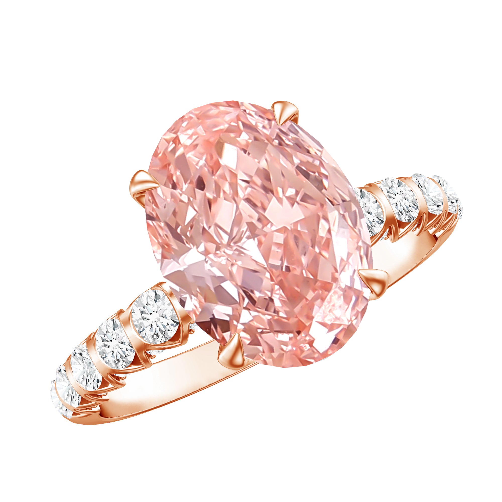 Rosec Jewels-IGI Certified 3 Carat Lab Grown Oval Pink Diamond Engagement Ring with Side Stones