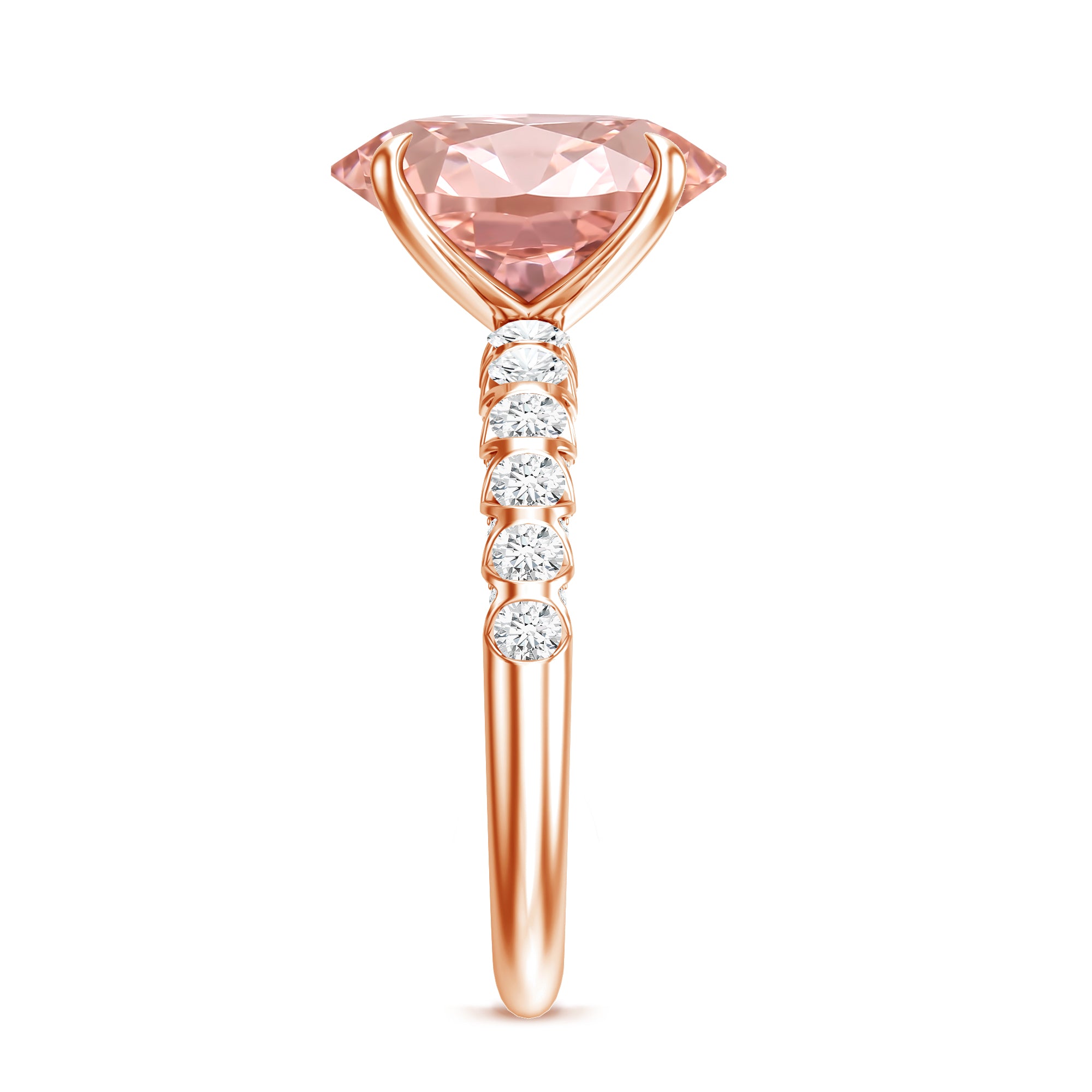 Rosec Jewels-IGI Certified 3 Carat Lab Grown Oval Pink Diamond Engagement Ring with Side Stones