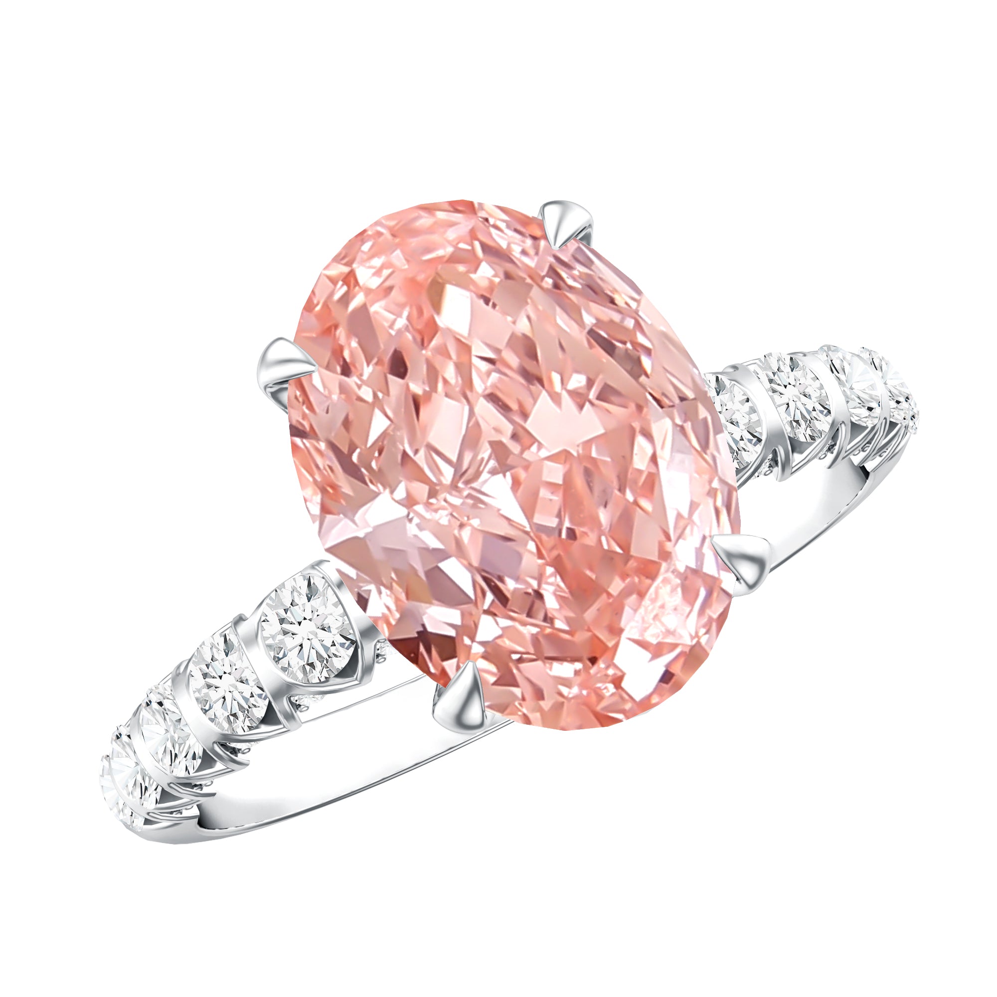 Rosec Jewels-IGI Certified 3 Carat Lab Grown Oval Pink Diamond Engagement Ring with Side Stones