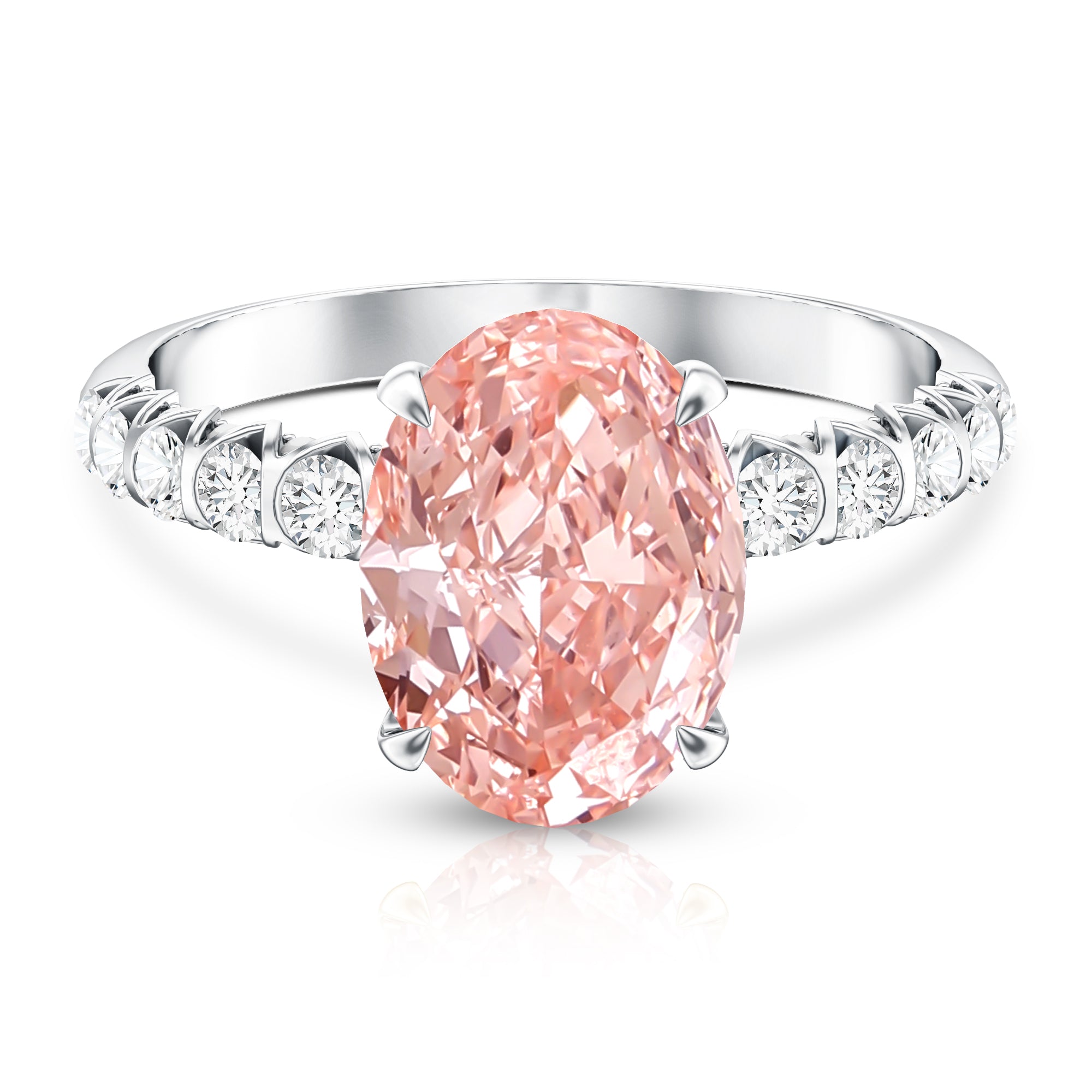 Rosec Jewels-IGI Certified 3 Carat Lab Grown Oval Pink Diamond Engagement Ring with Side Stones