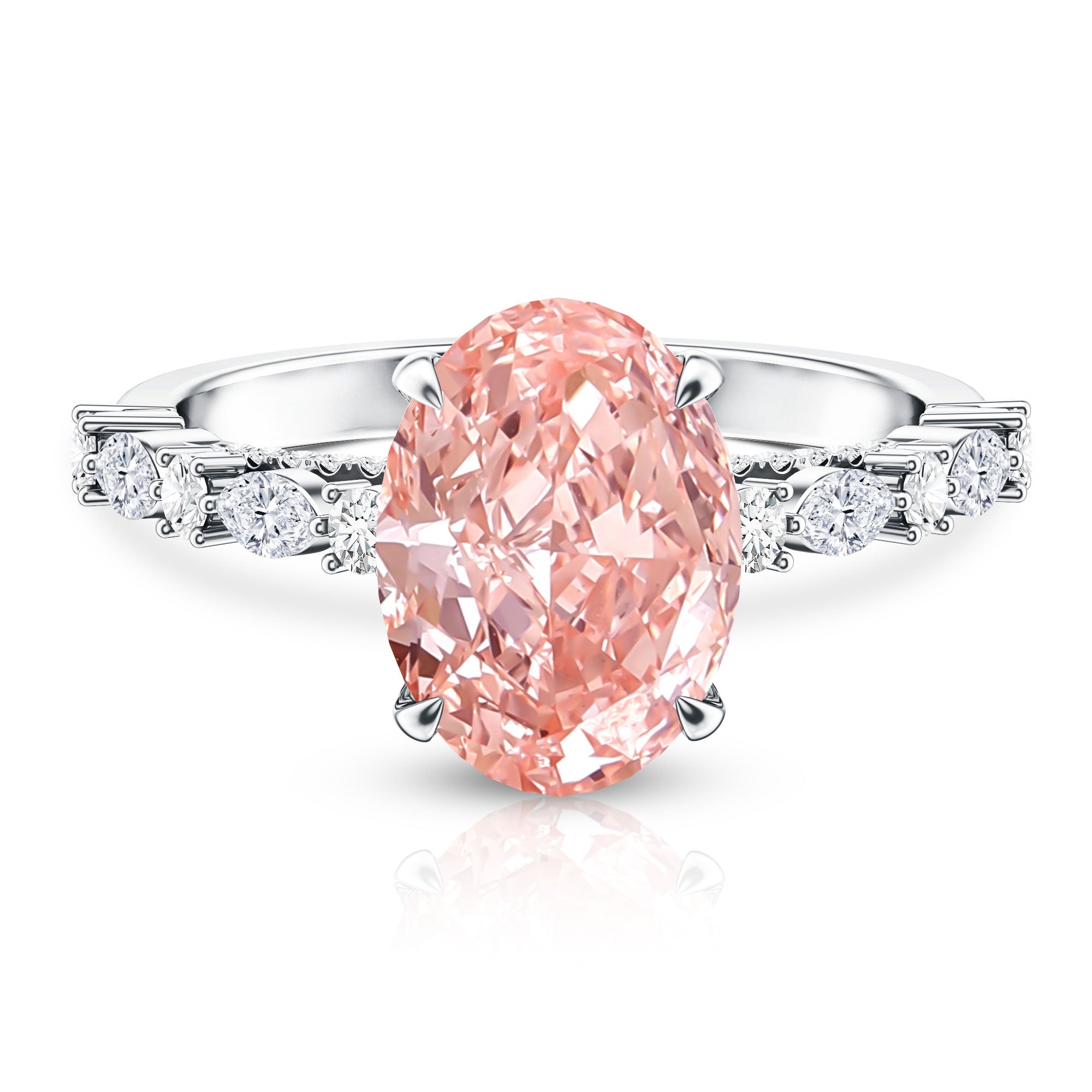 Rosec Jewels-3 Carat Oval Lab Grown Pink Diamond Designer Engagement Ring IGI Certified