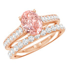 Rosec Jewels-1 Carat Oval Shaped Lab Grown Pink and White Diamond Wedding Ring Set IGI Certified