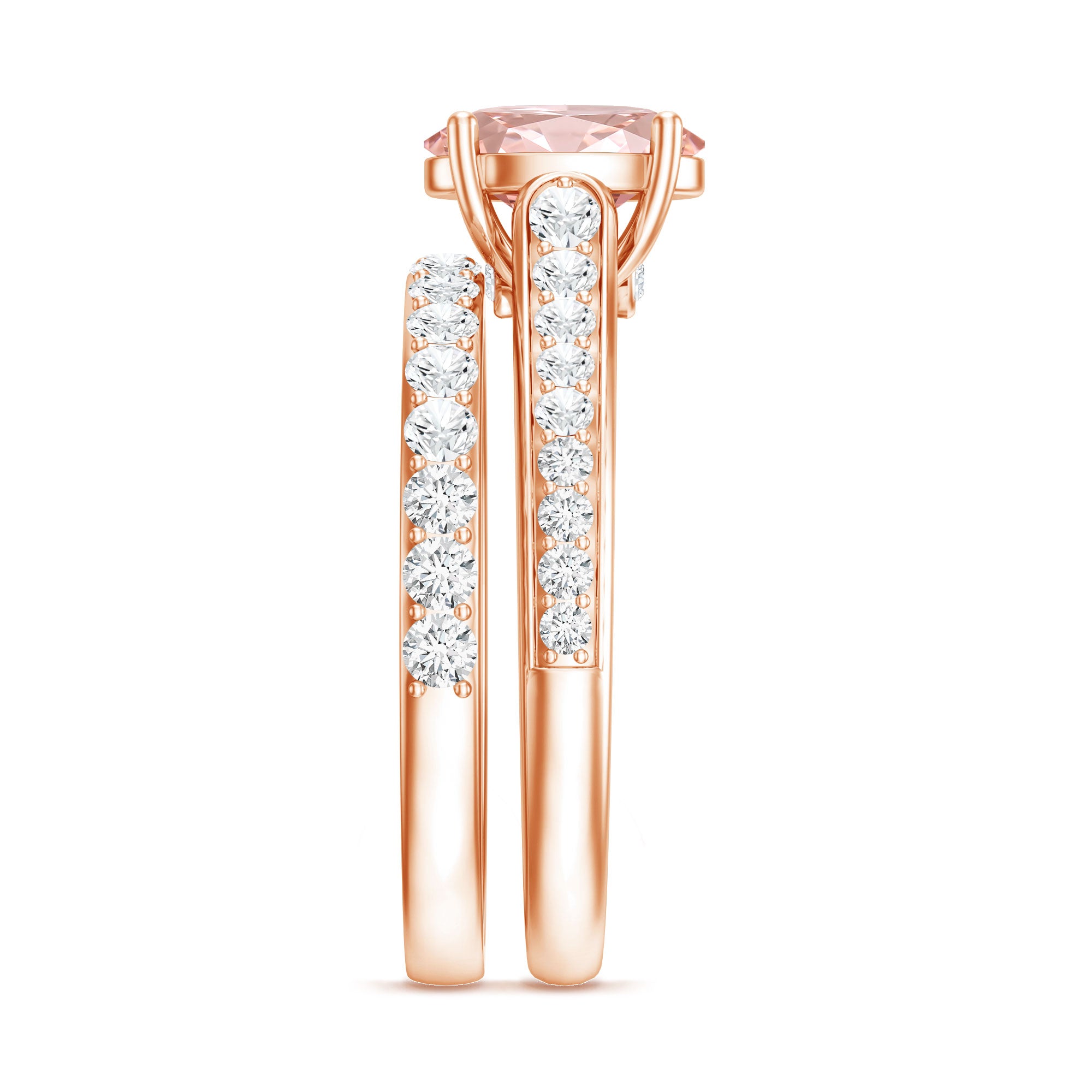 Rosec Jewels-1 Carat Oval Shaped Lab Grown Pink and White Diamond Wedding Ring Set IGI Certified