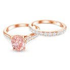 Rosec Jewels-1 Carat Oval Shaped Lab Grown Pink and White Diamond Wedding Ring Set IGI Certified