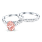 Rosec Jewels-1 Carat Oval Shaped Lab Grown Pink and White Diamond Wedding Ring Set IGI Certified