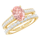 Rosec Jewels-1 Carat Oval Shaped Lab Grown Pink and White Diamond Wedding Ring Set IGI Certified