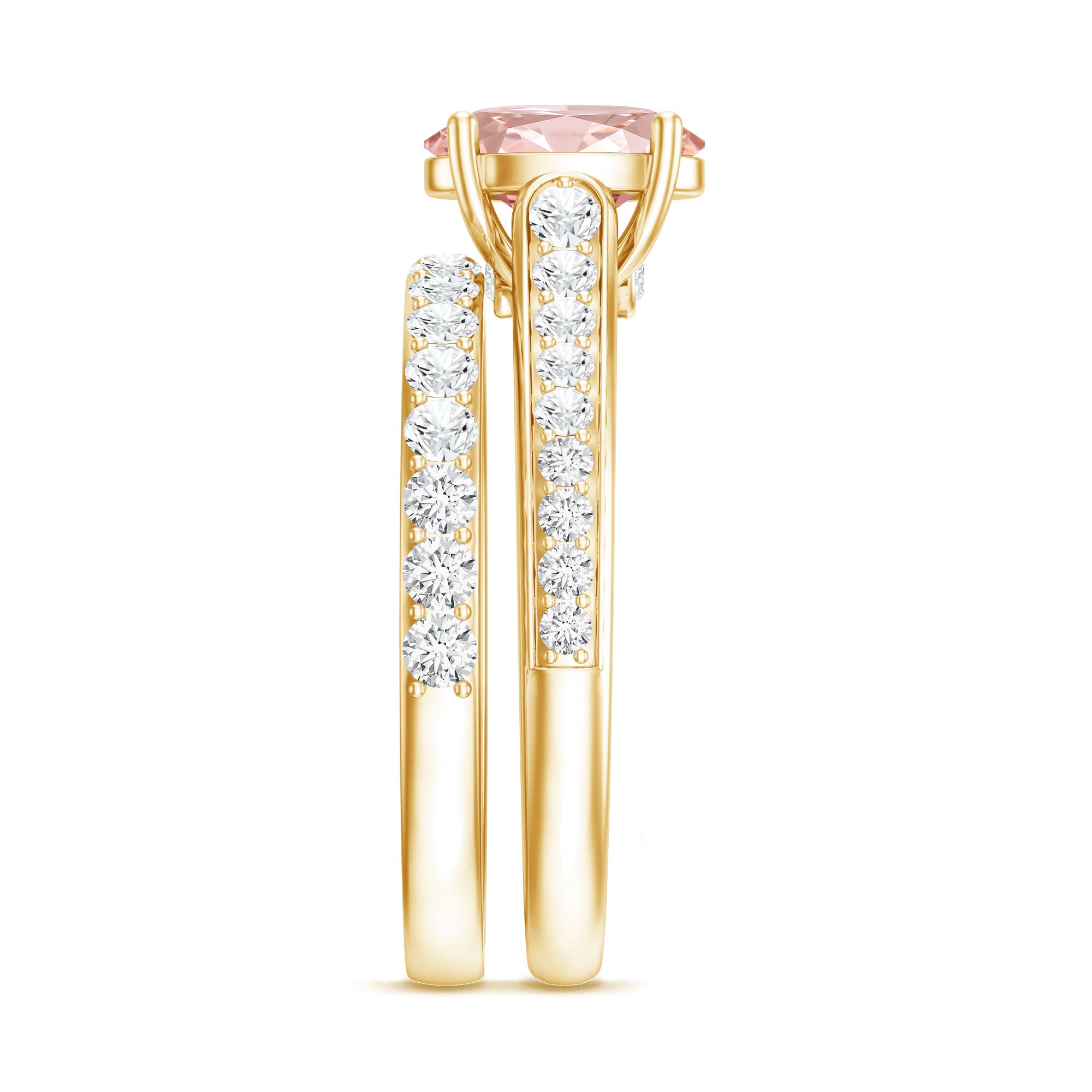 Rosec Jewels-1 Carat Oval Shaped Lab Grown Pink and White Diamond Wedding Ring Set IGI Certified