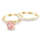 Rosec Jewels-1 Carat Oval Shaped Lab Grown Pink and White Diamond Wedding Ring Set IGI Certified