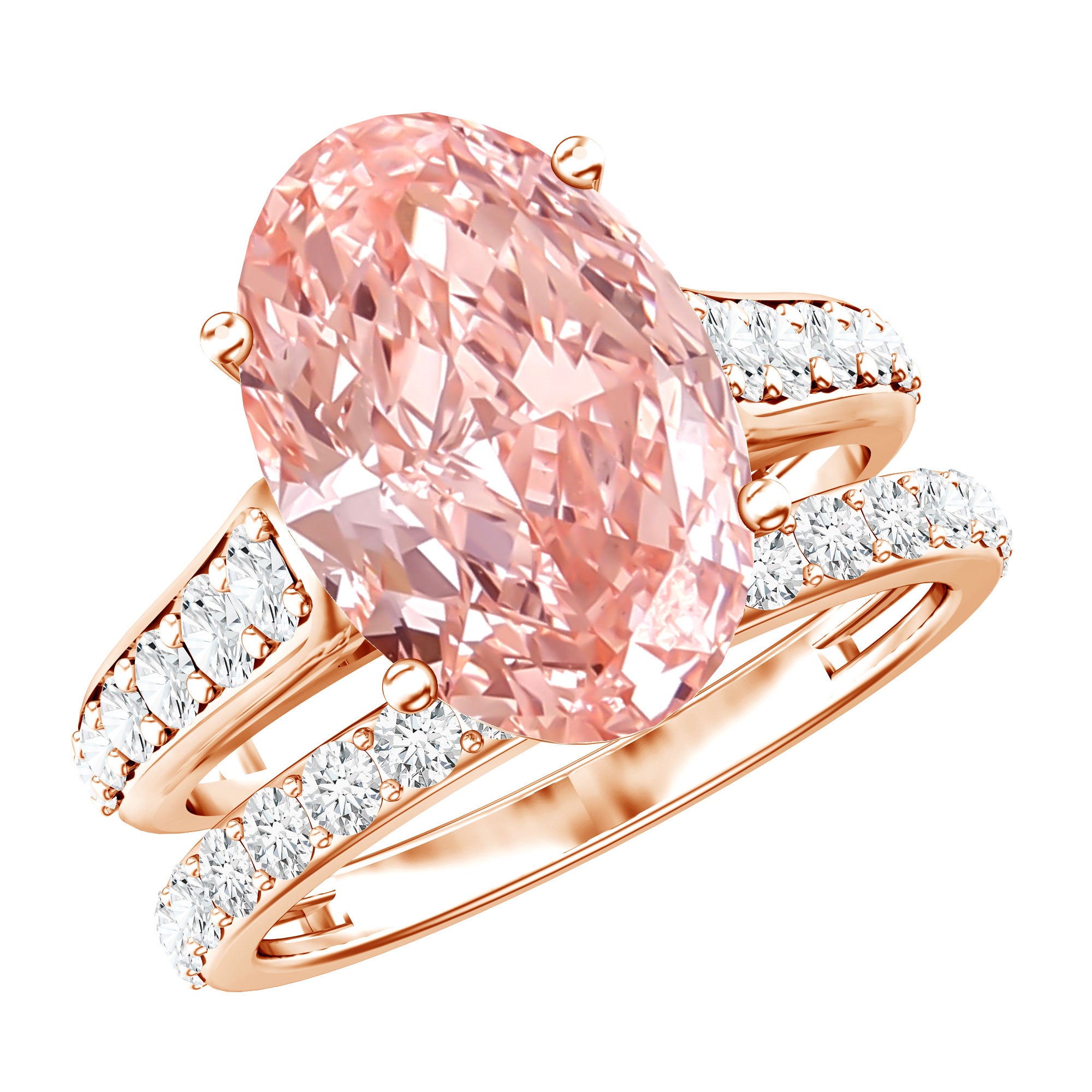 Rosec Jewels-5 Carat IGI Certified Lab Grown Pink Diamond Oval Engagement Ring Set