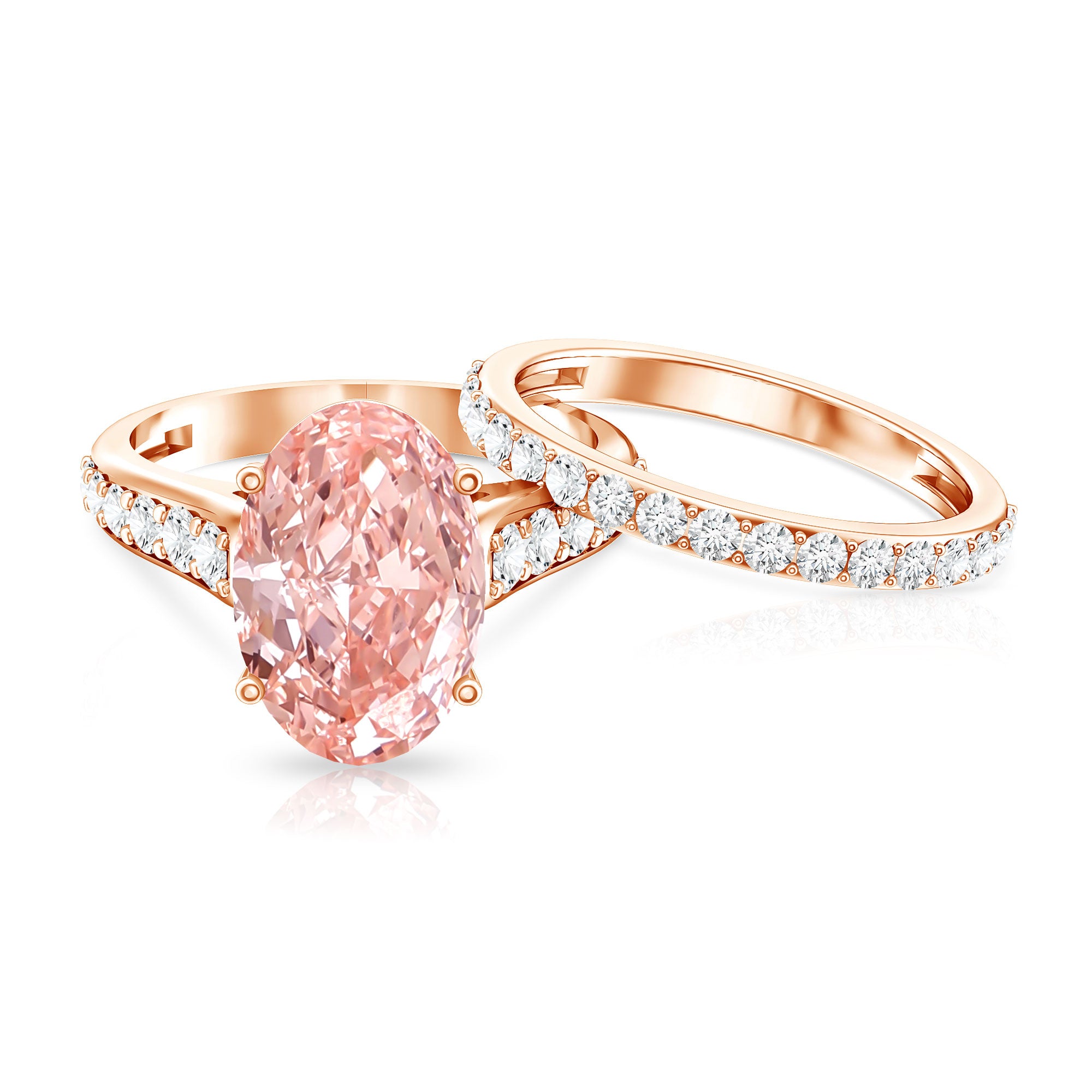 Rosec Jewels-5 Carat IGI Certified Lab Grown Pink Diamond Oval Engagement Ring Set